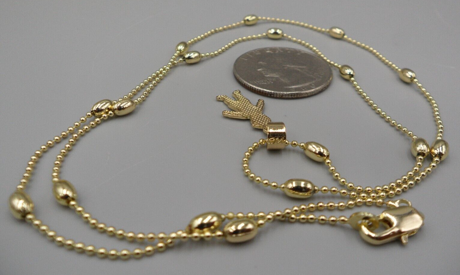 CM Signed Pendant Necklace 1920s Boy Child Figure Charm Station Ball Chain 21″