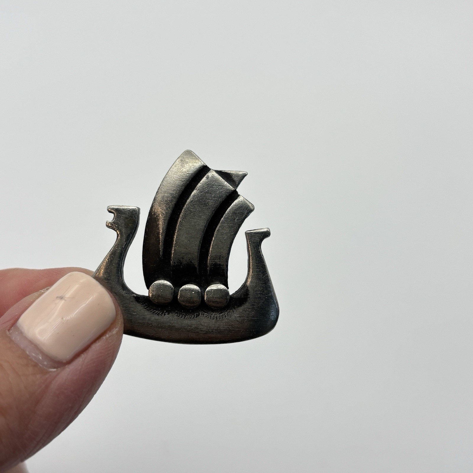 Vintage Brooch Pin Signed R Tennesmed Sweden Modernist Pewter Nordic Boat Ship