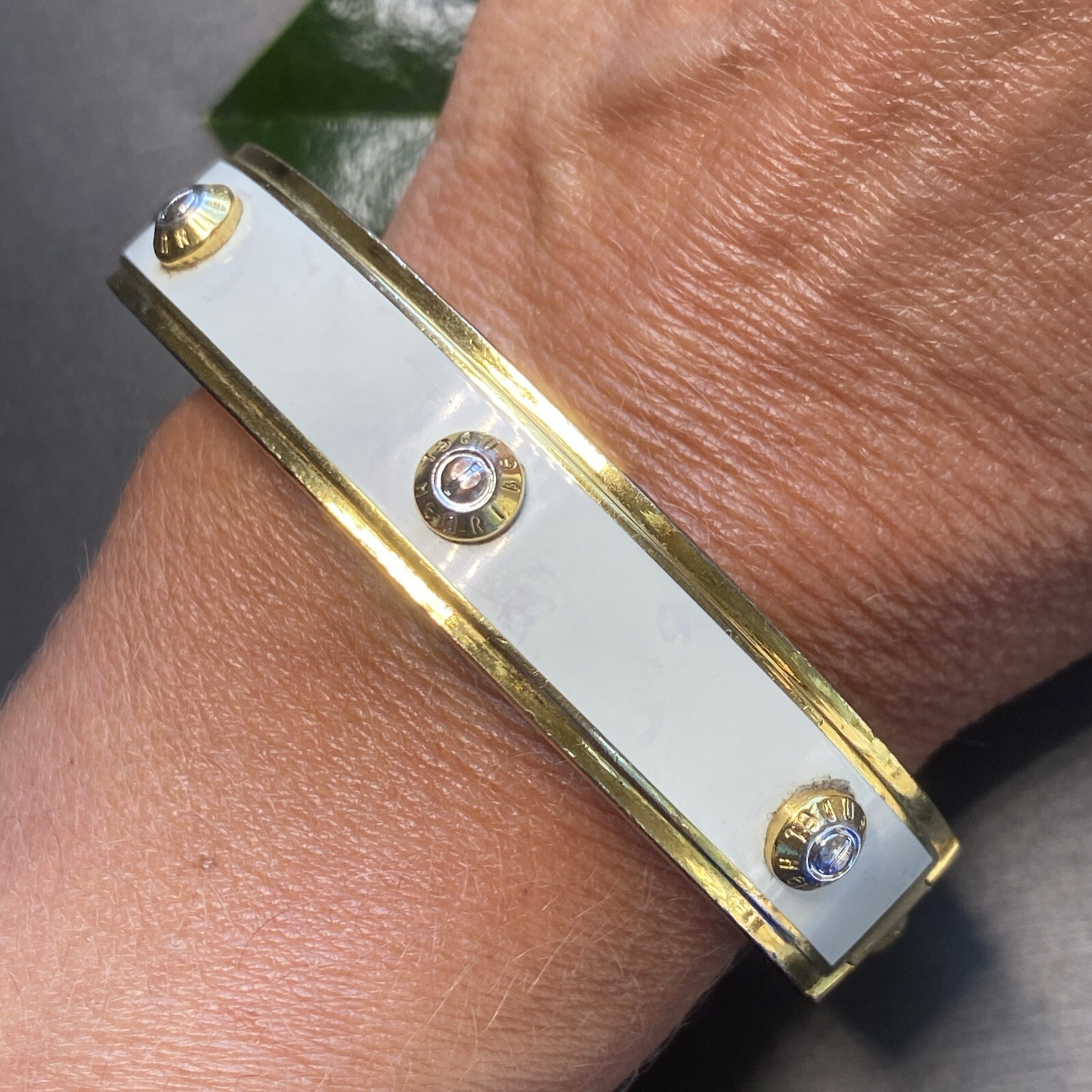 Vintage Henri Bendel Bangle Bracelet Estate Jewelry Pre-Owned Enamel Screw Logo
