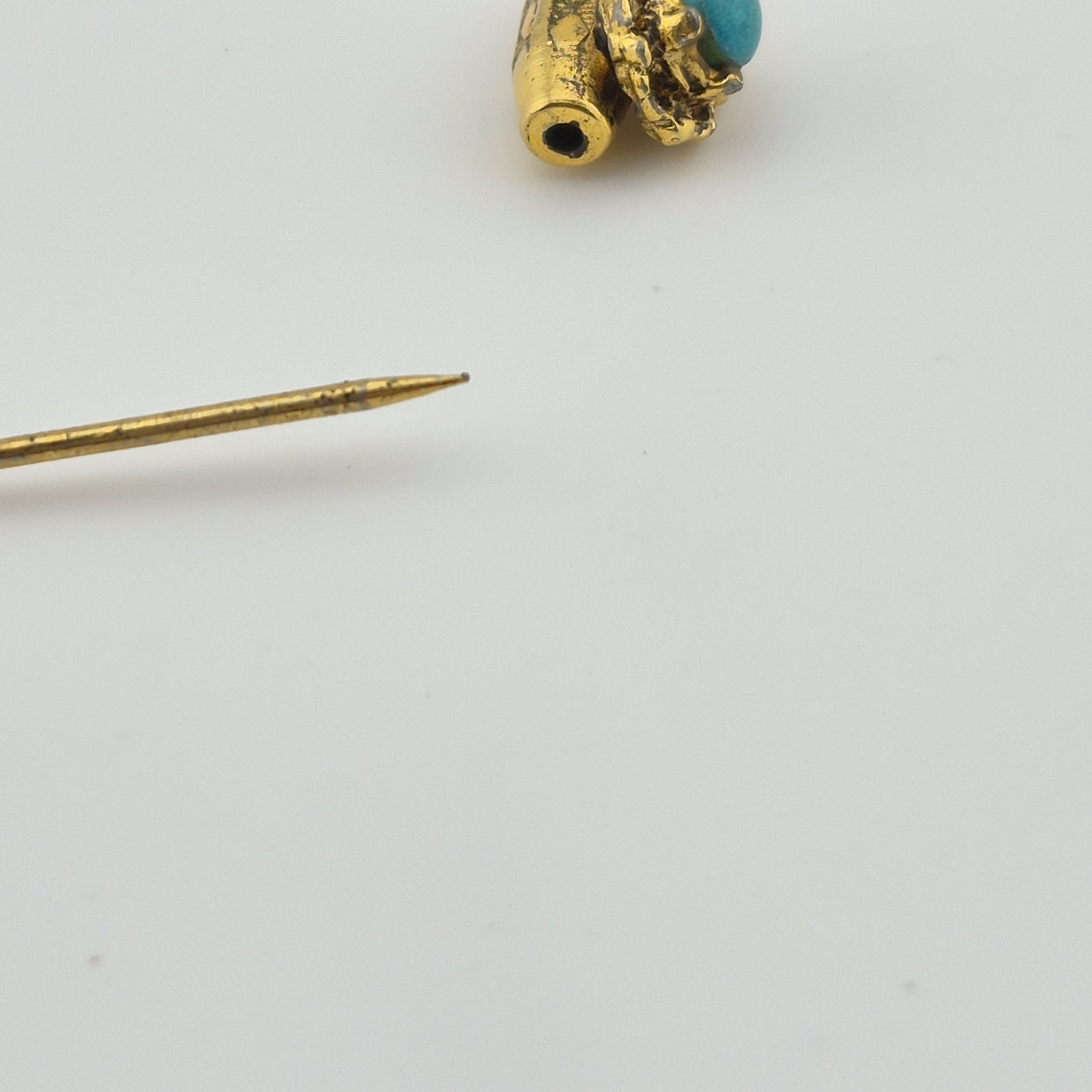 Vintage Ornate Gold Tone Turquoise Stick Pin Lapel Hat Pin with Safety Clutch
