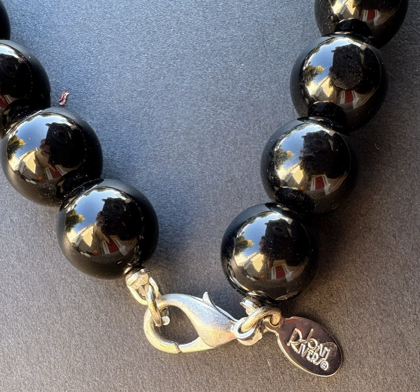 Vintage Joan Rivers Acrylic Necklace Black Fuchsia Pink Crystal Silver Tone 33″