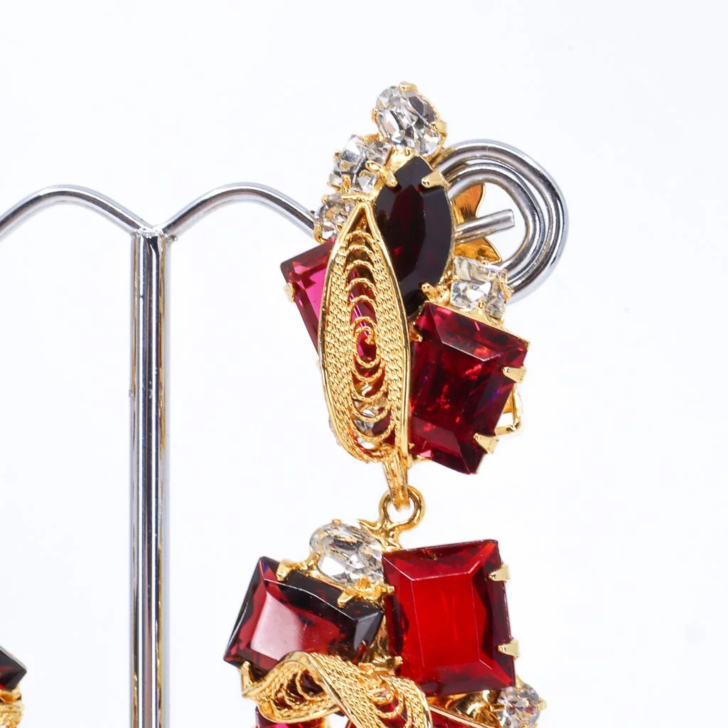 Sorrell Originals, Red, Fuchsia and Burgandy, Gold Clip-on Earrings