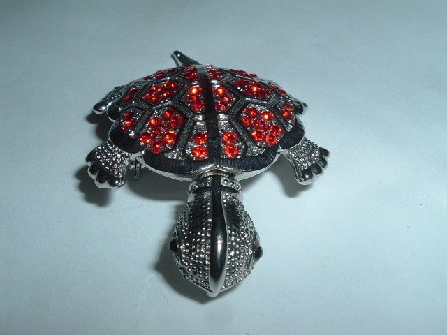 Vintage Red Rhinestone Turtle Pin Brooch and Pendant
