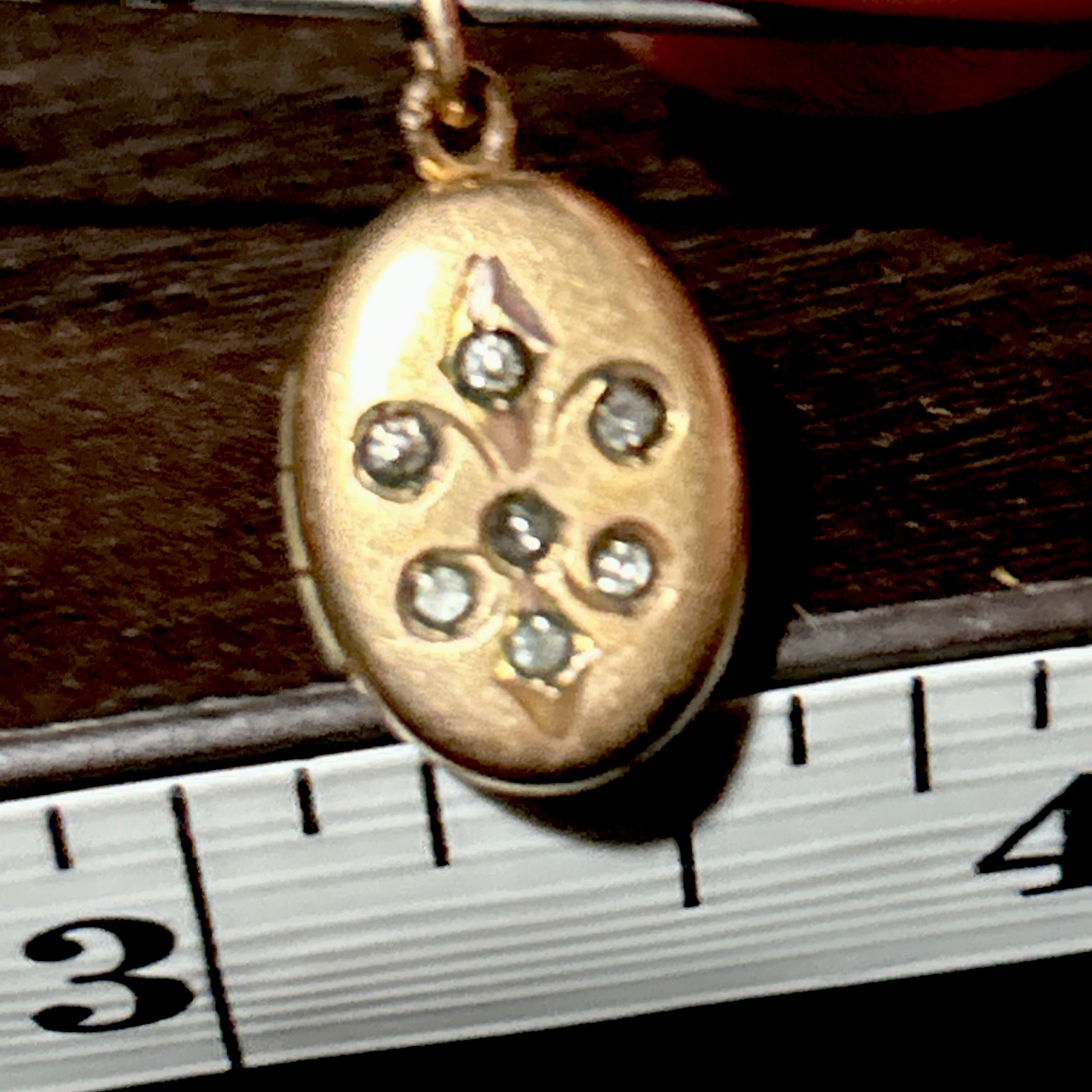 Antique 2g Victorian Rose Gold Filled Oval Locket Fluer de Lis Paste Stones Tiny