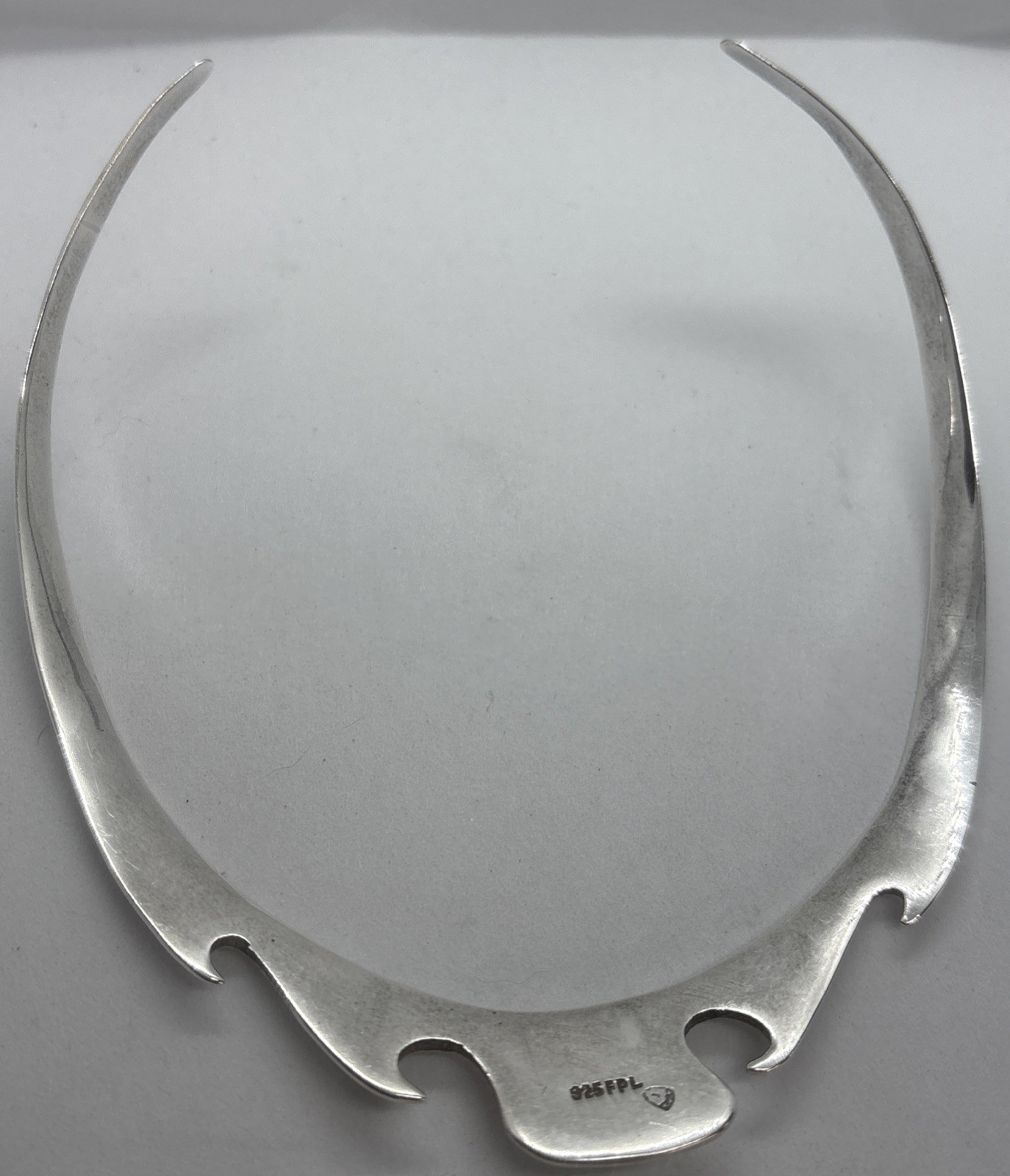 Vintage Sterling Silver Collar Necklace Wave Flame Cut Out 44.7 Gr Modernist MCM