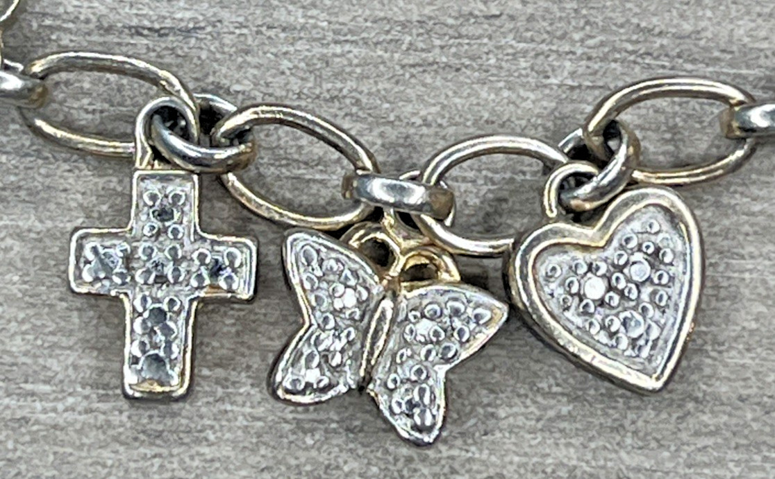 Sterling 925 Gold Wash Delicate Charm Bracelet Cross Heart Butterfly Ross Simons
