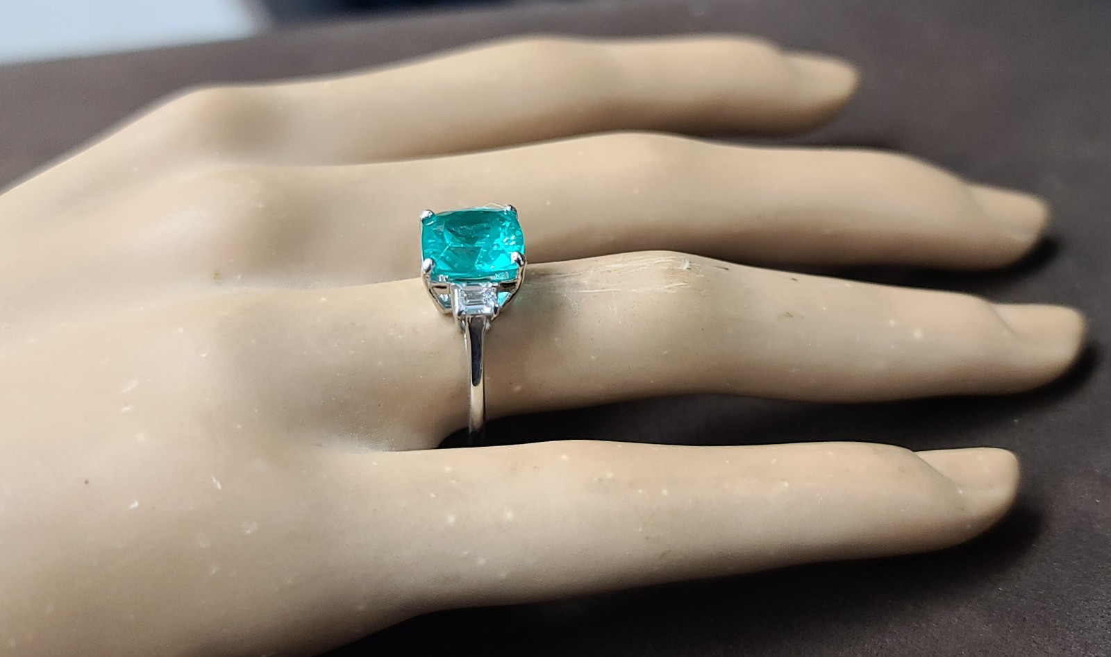 14k White Gold Engagement Ring 4.75CT. Lab-grown Paraiba Tourmaline Cushion Cut