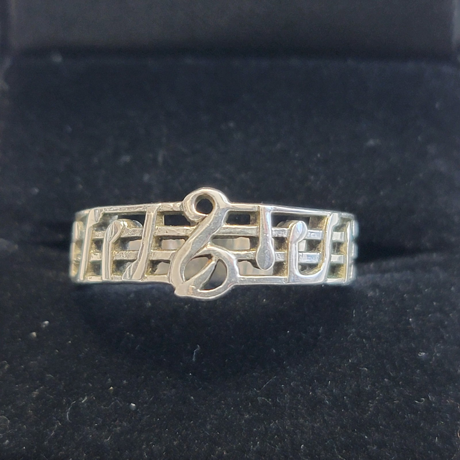 Vintage 925 Silver Music Staff Treble Clef Notes Ring Size 8.75 Musician Unisex