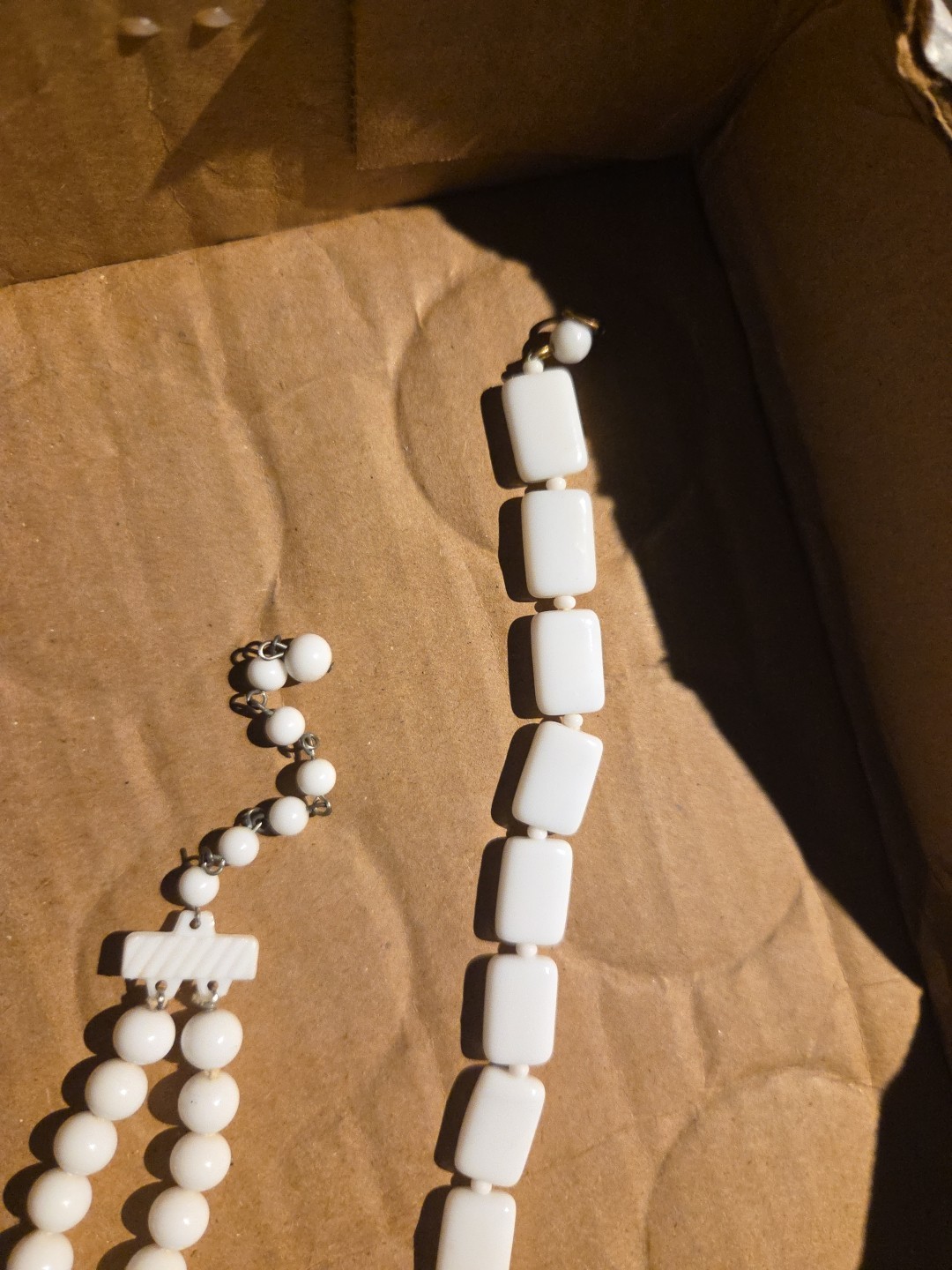 Vintage Milk Glass 17 1/4 Inch Chiclet And 15 1/4 Inch Double Tier Choker