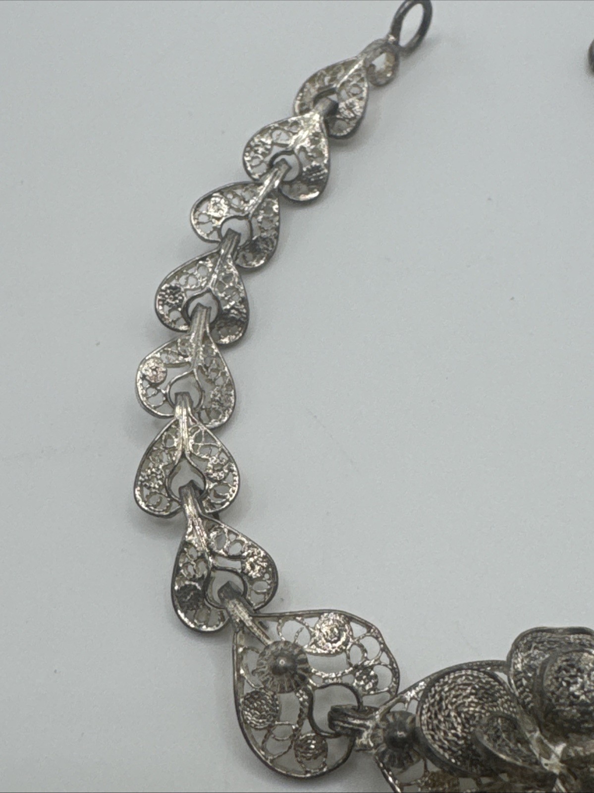 ANTIQUE FILIGREE FLOWERS AND HEARTS STERLING SILVER BRACELET