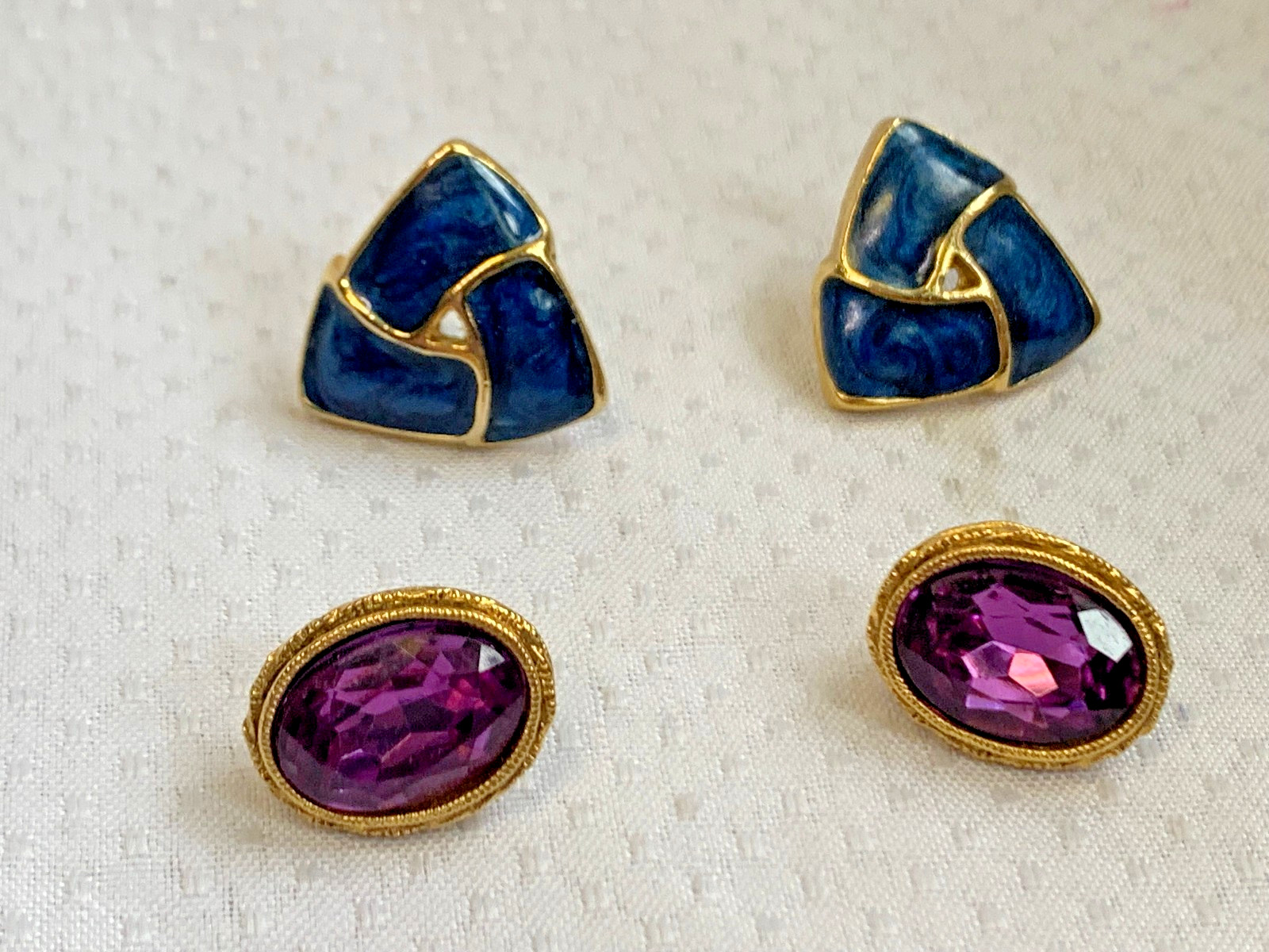 Vtg Earring Lot Costume Jewelry Enamel Faux Pearl Tigers Eye Hematite Malachite