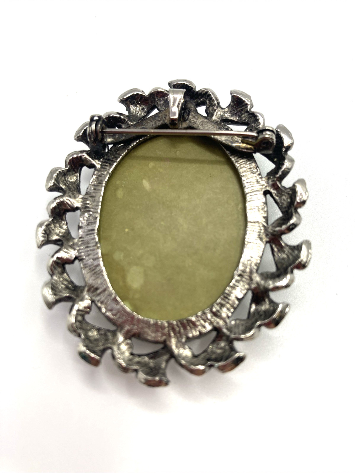 Vintage Style Oval Silver Cabochon Butterfly Brooch/Pendant 2.25″ Long