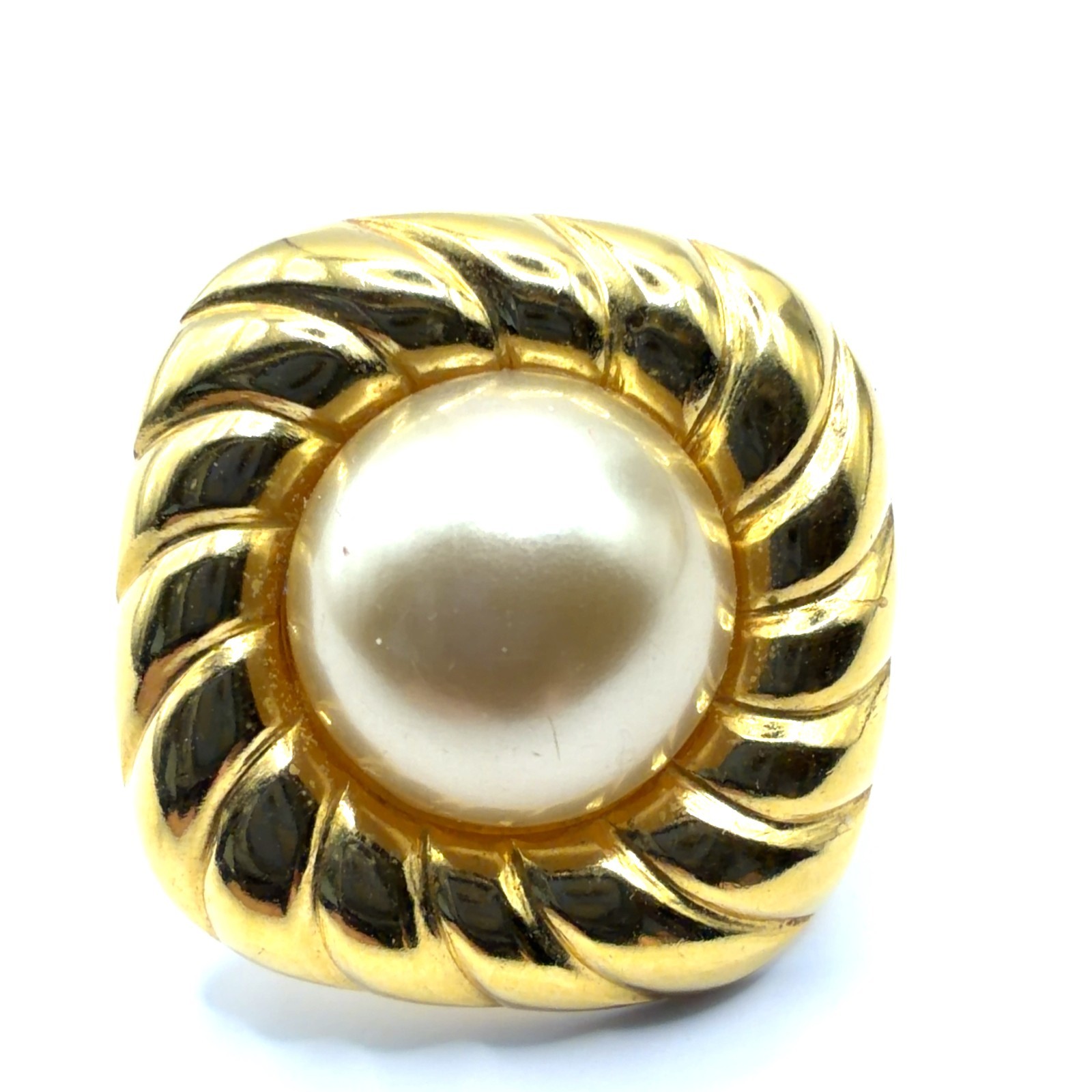 Vintage Napier Gold Plated Faux Pearl Adjustable Clip On Earrings
