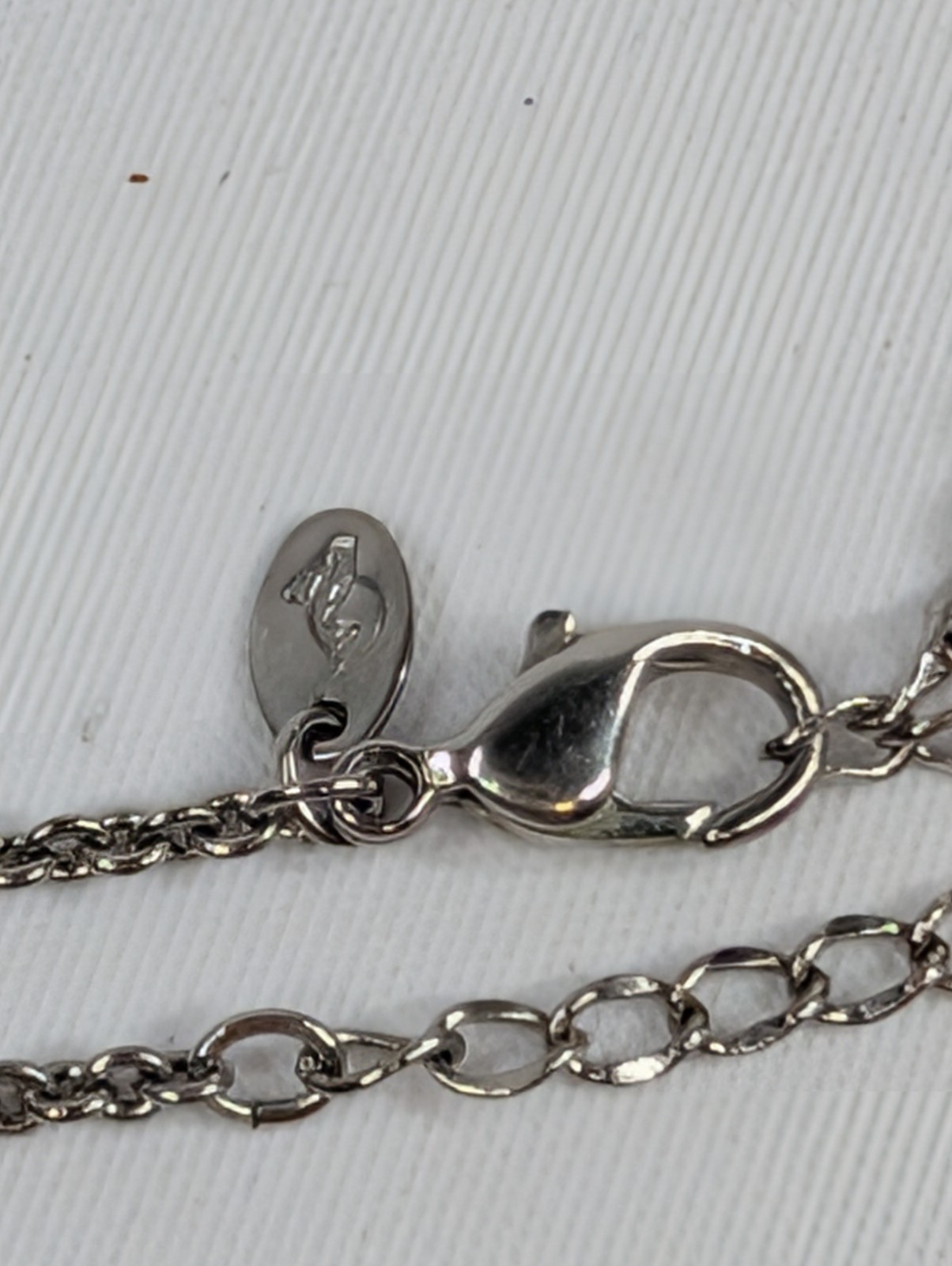Baby Phat Signed Rhinestone Geometric Station Necklace Cat Logo Charm Silver 18″