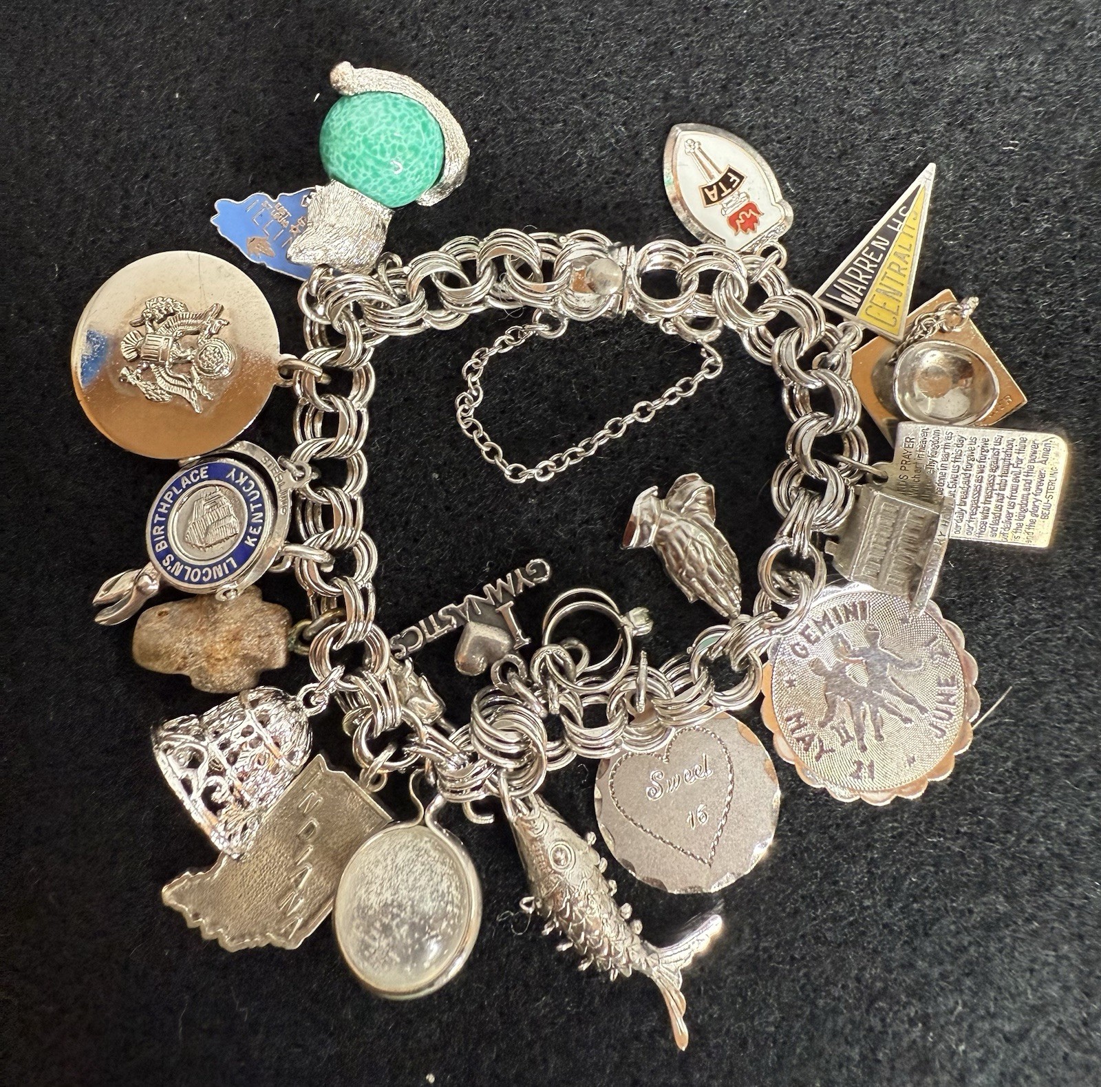 Sterling Silver Vintage Loaded Charm Bracelet – wt 64 Grams