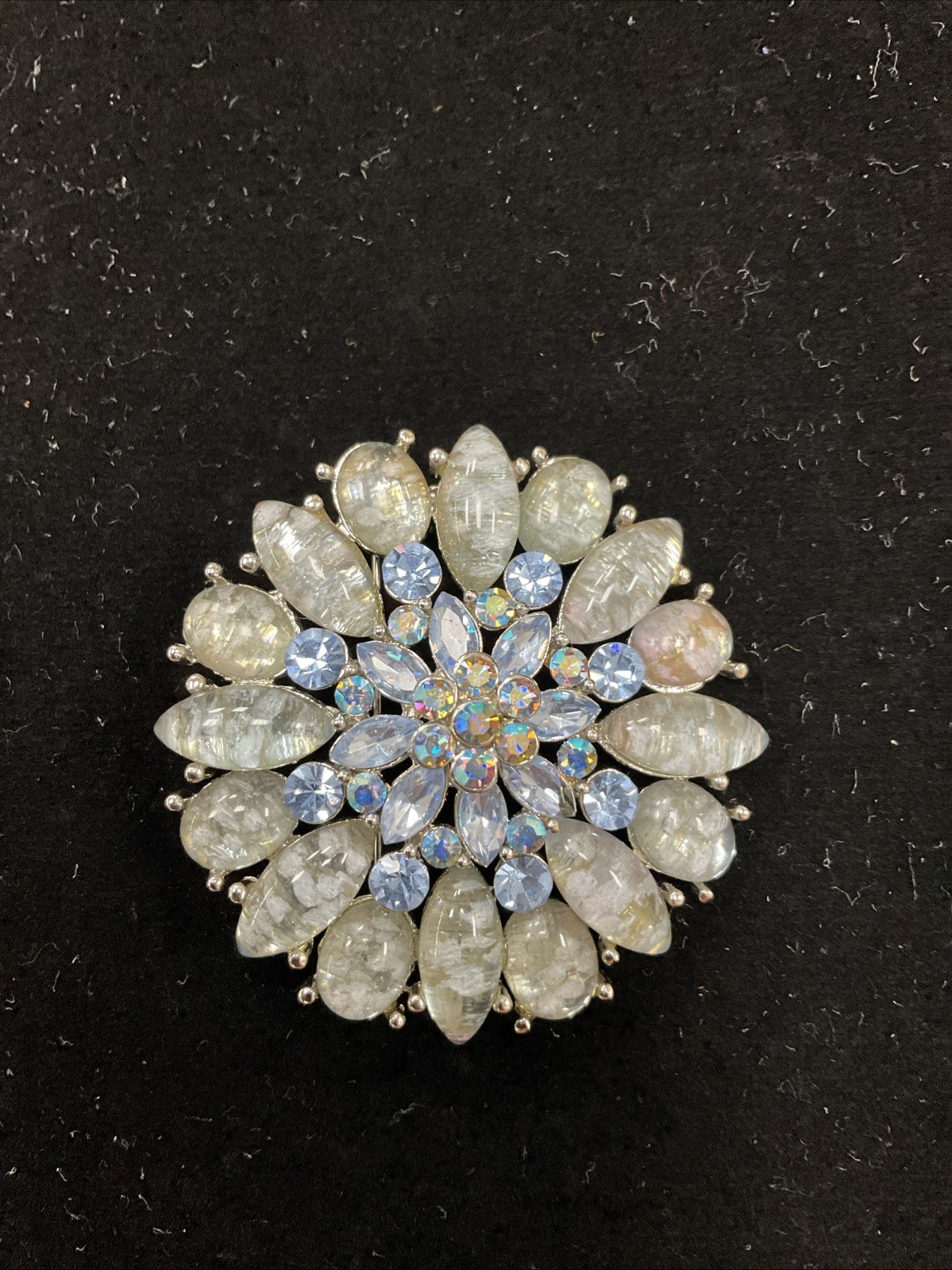 Vintage 1960’s Stunning Large Blue Tones Floral Spray Brooch Pin