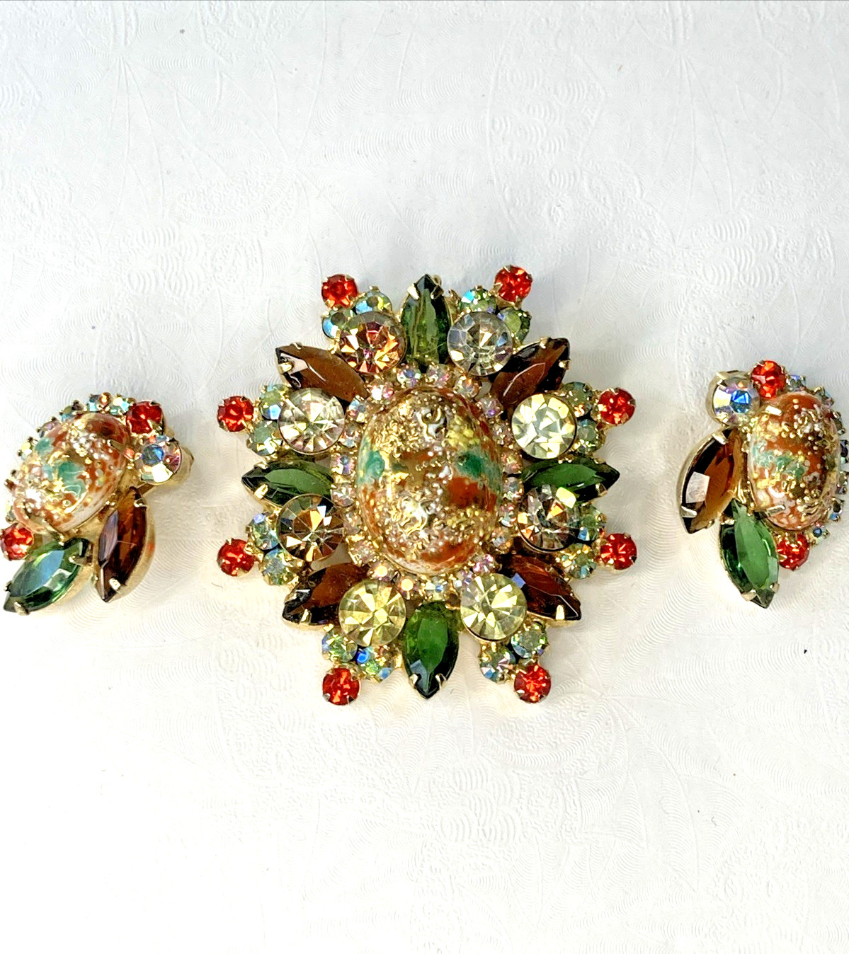 Delizza & Elster Juliana Speckled Easter Egg Cabochons Brooch And Earrings Set