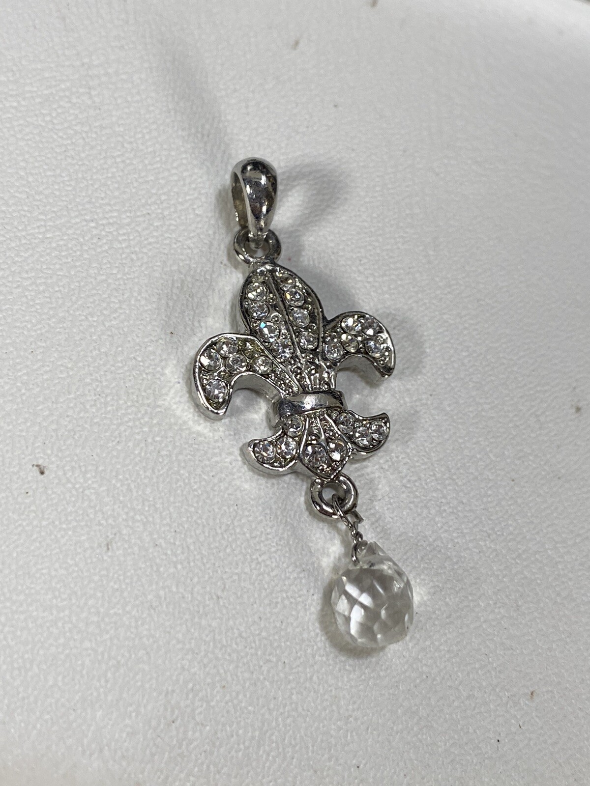 Vintage Estate 1990s Silver FLEUR DE LIS Charm Dangling Crystal Bead Charm Only