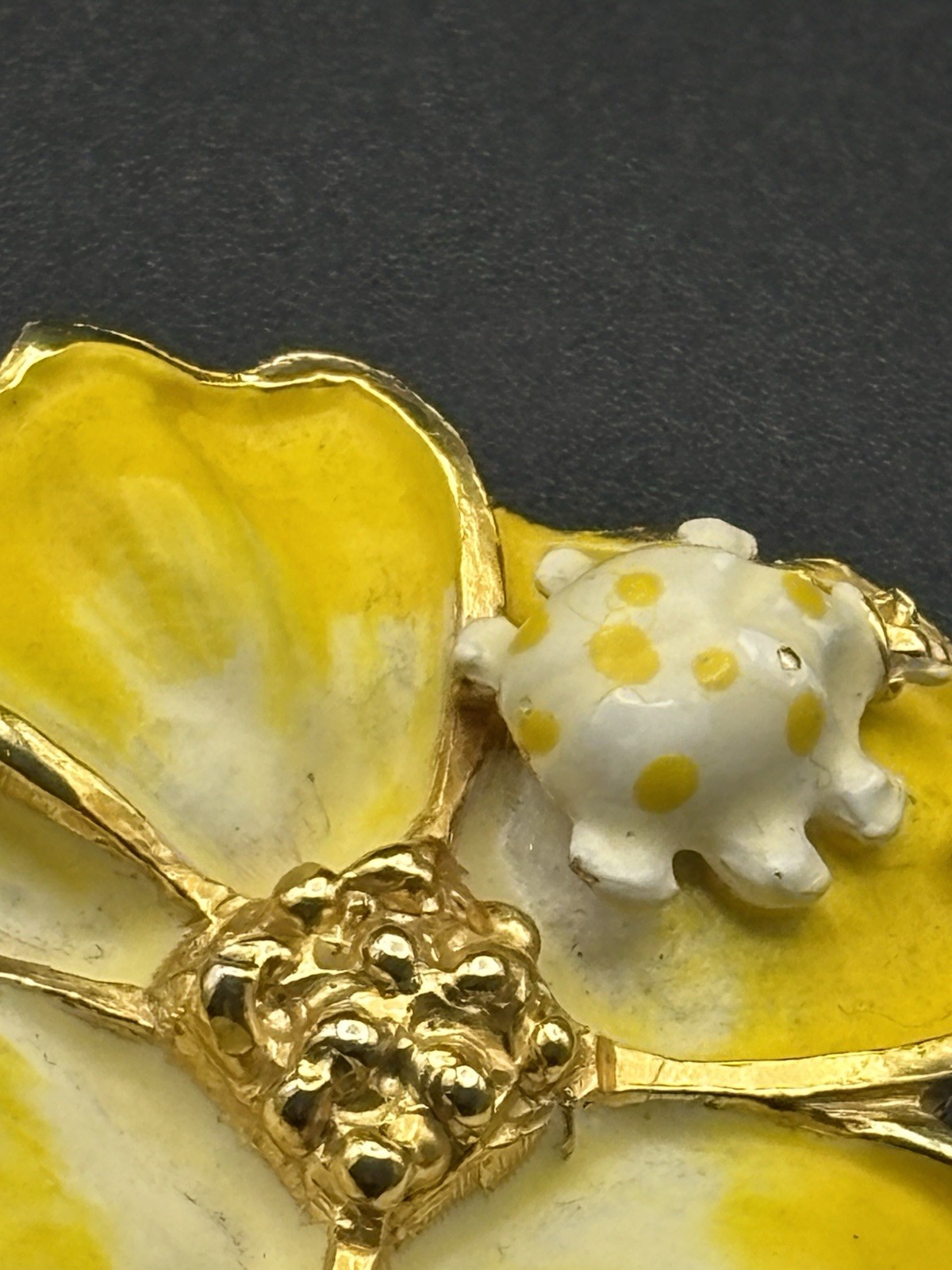 Kenneth Jay Lane KJL Rare Ladybug Pansy Brooch 22K Gold Enamel Signed