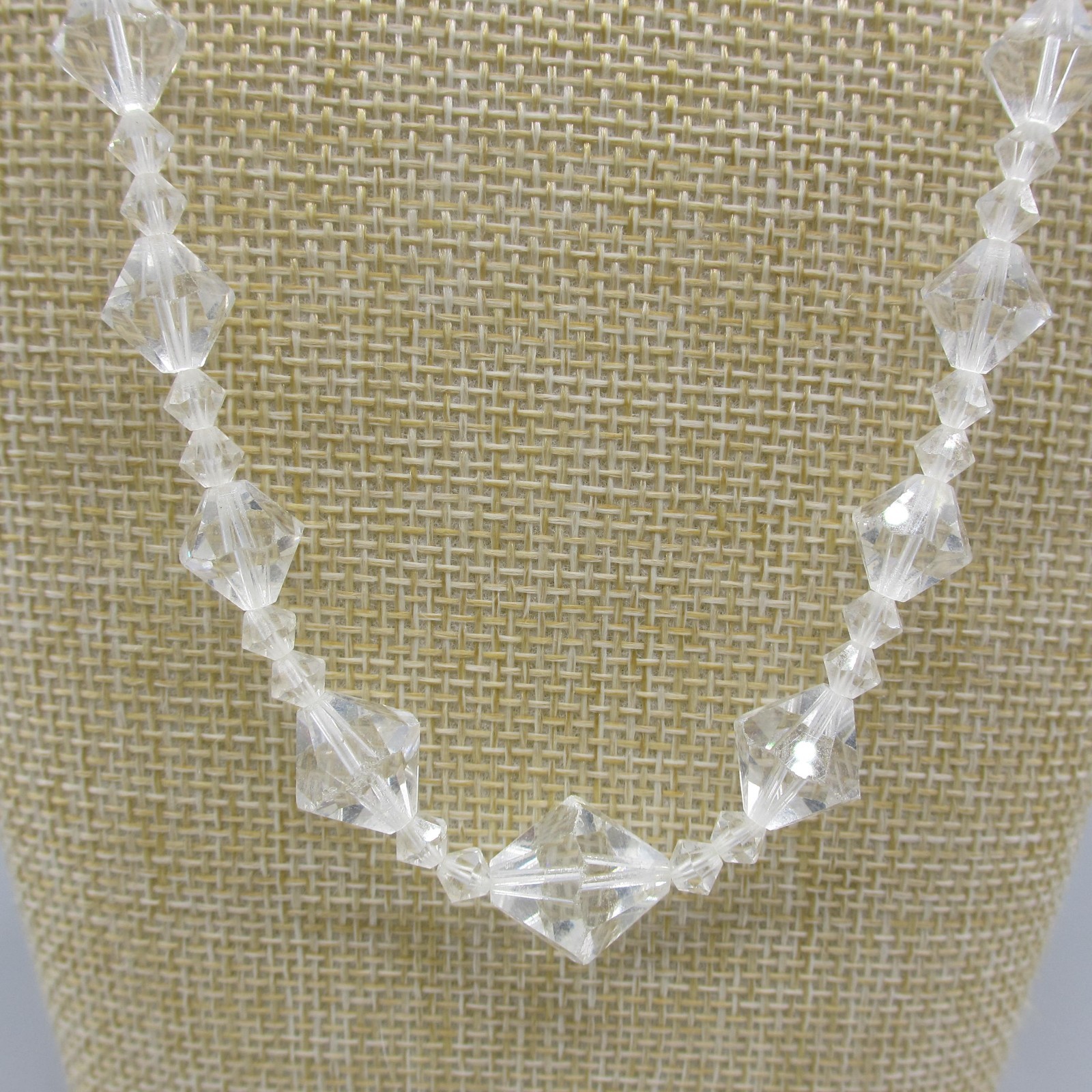 Vintage AB Necklace Clear Bicone Beads 23 Inch