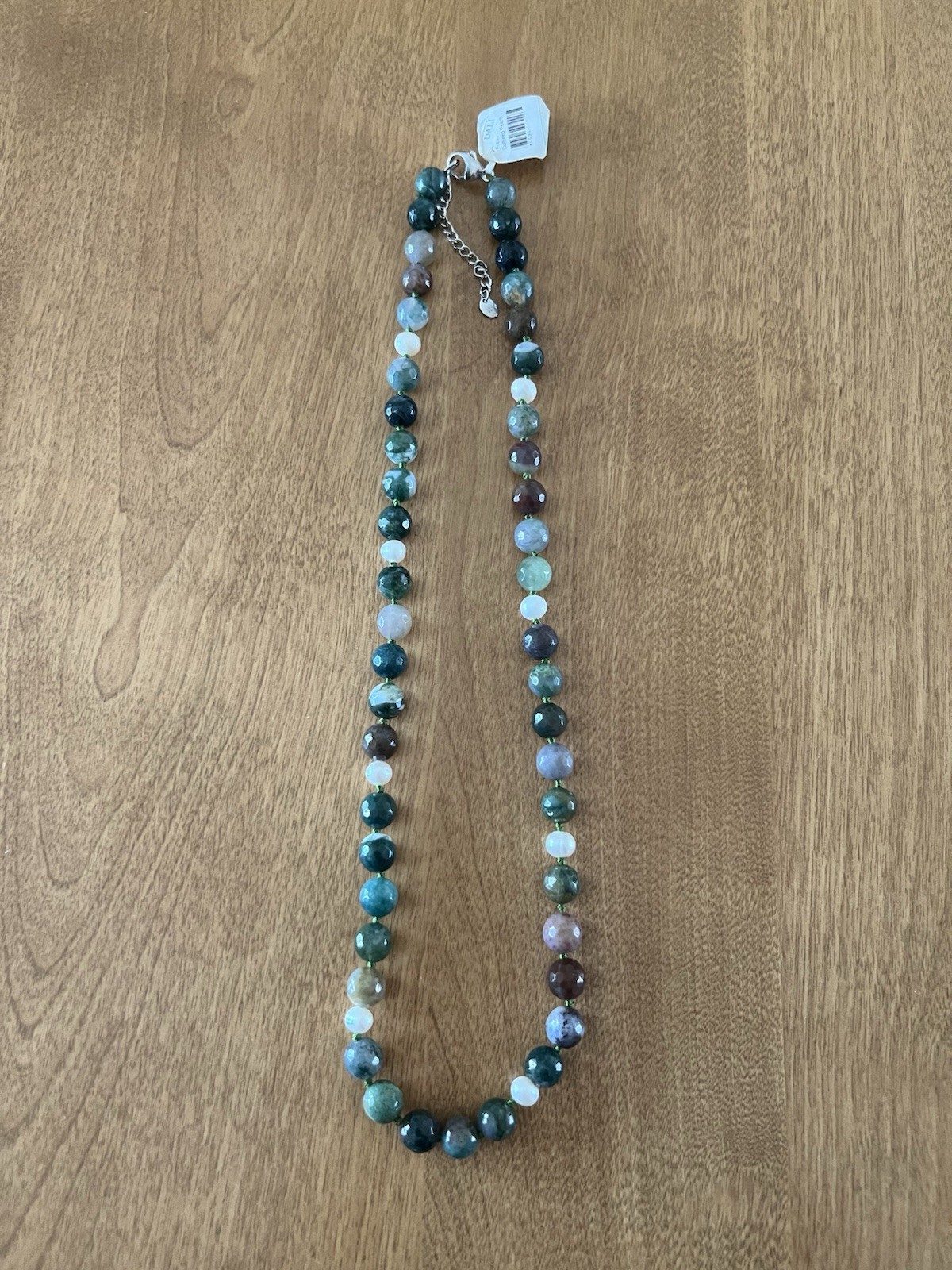 Vintage Artisan Agate & Pearl Necklace w/ Green Spot Jasper and Sterling Clasp