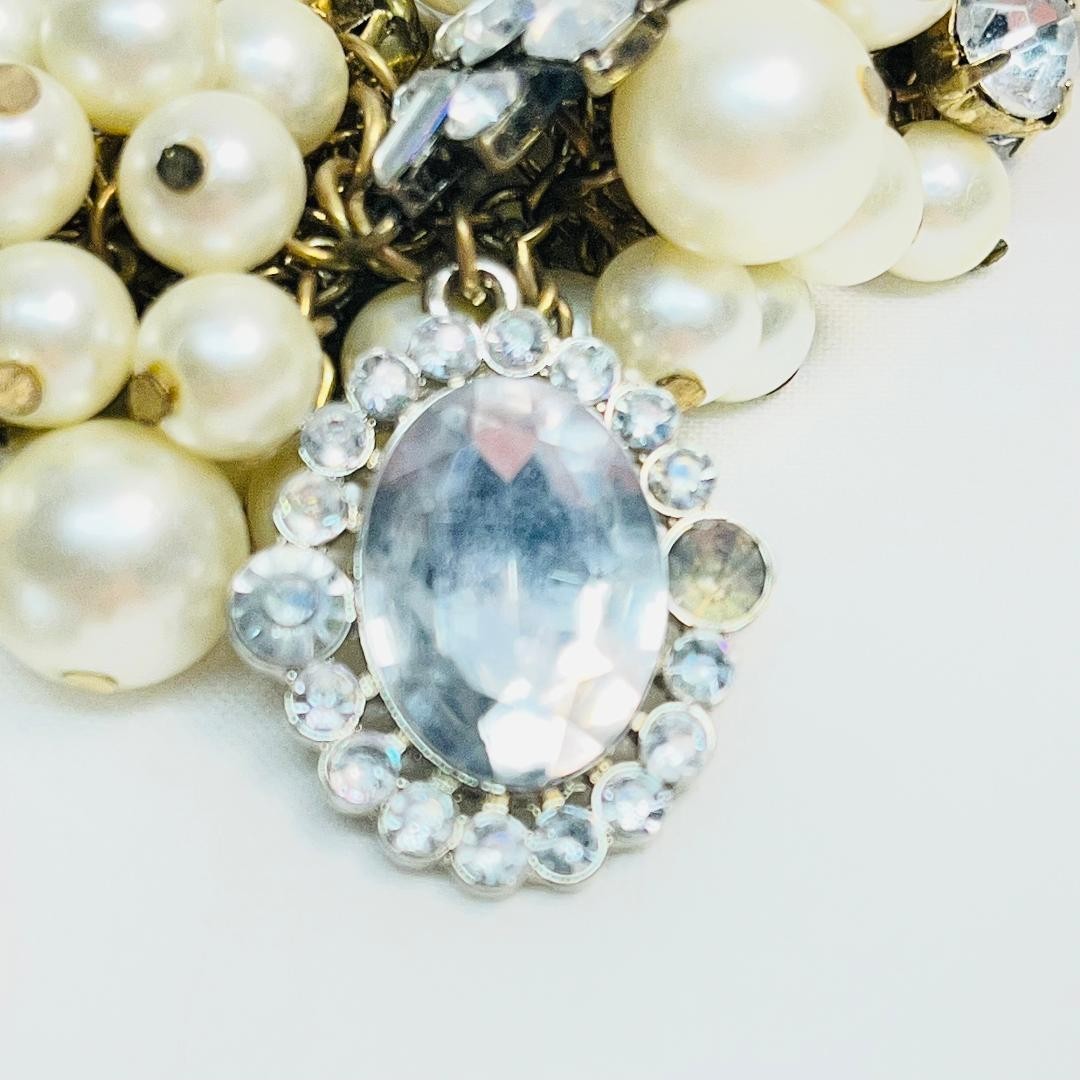 VTG 18″ Rhinestone Faux Pearls Choker Collage Gold-Tone Chain Lobster Claw Clasp