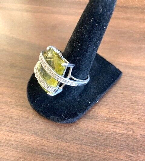Sterling Silver Vintage Bold Lemon Citrine & White Beryl Overlay Ring – Sz 9