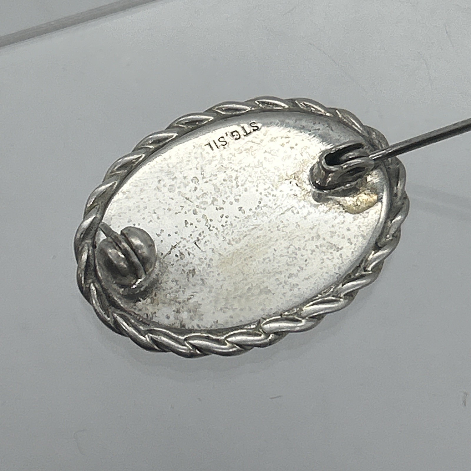 Vintage Paua Shell Sterling Silver Brooch 925 Oval Abalone Mother Of Pearl