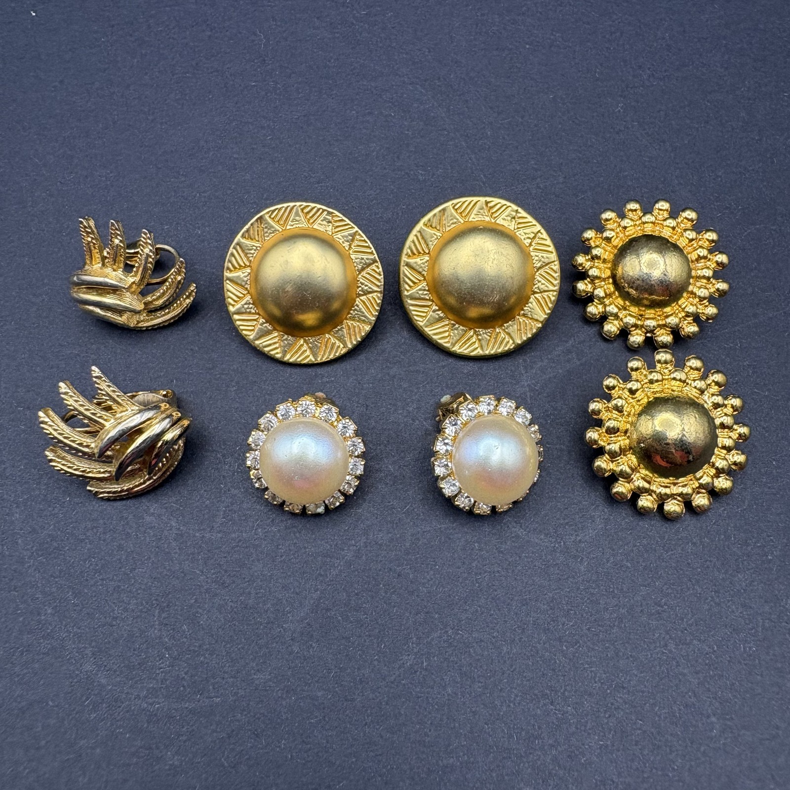 Lot of 4 Pairs Vintage Gold Tone Clip On Earrings Costume Jewelry Pearl