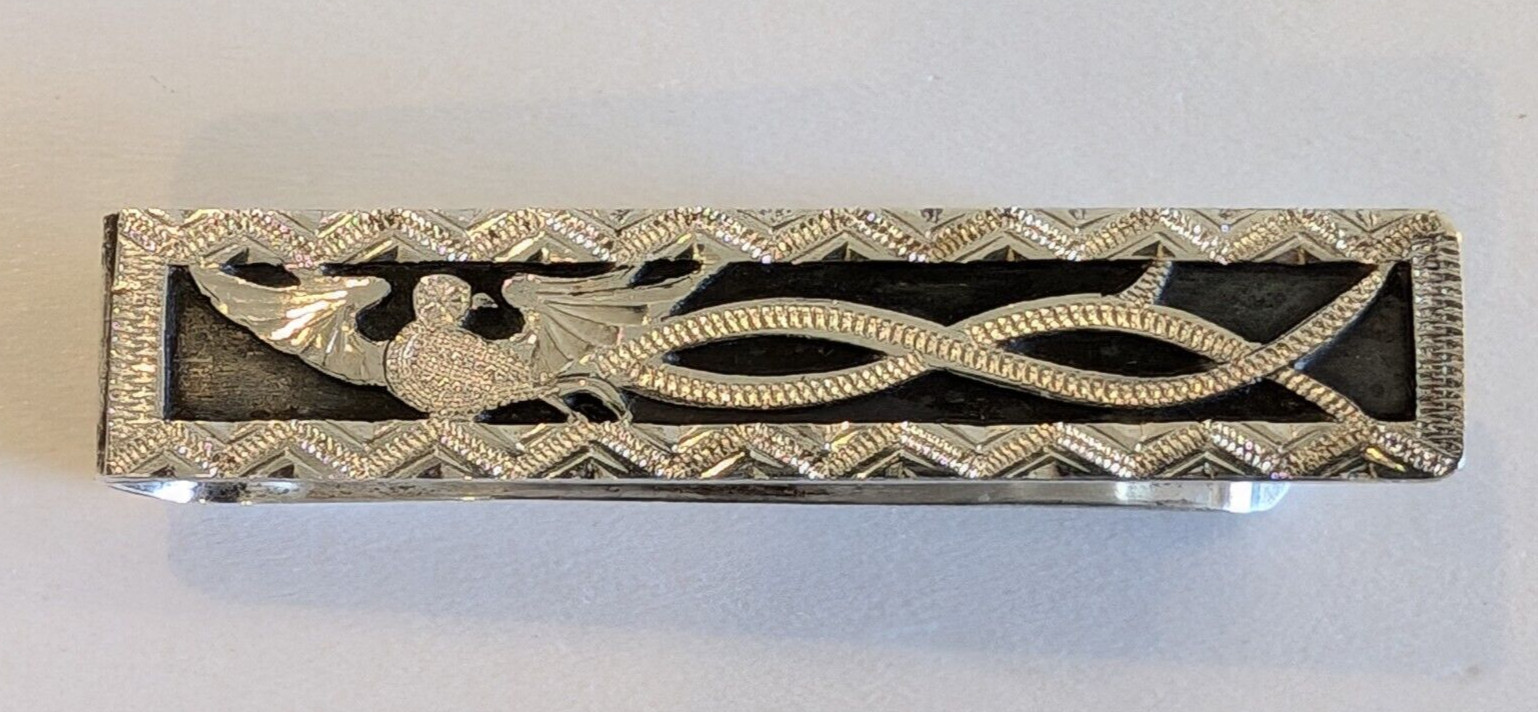 Vintage 900 Silver Etched Bird Tie Clip / Money Clip Guatemala