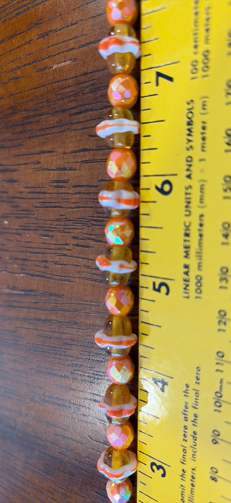 Vintage Unusual Hand Knotted Glass Bead Necklace Orange Saturn Shape Beads