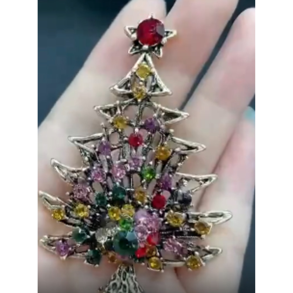Vibrant Christmas Tree Enamel Brooch Alloy Rhinestone Mosaic Badge Pin Party New