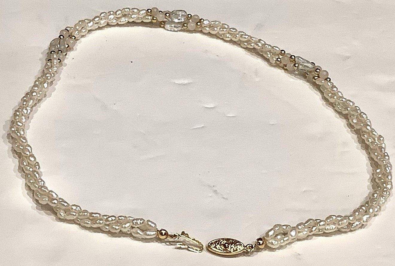 Genuine PEARLS & QUARTZ Necklace Vintage Double Strand GEMSTONES free ship