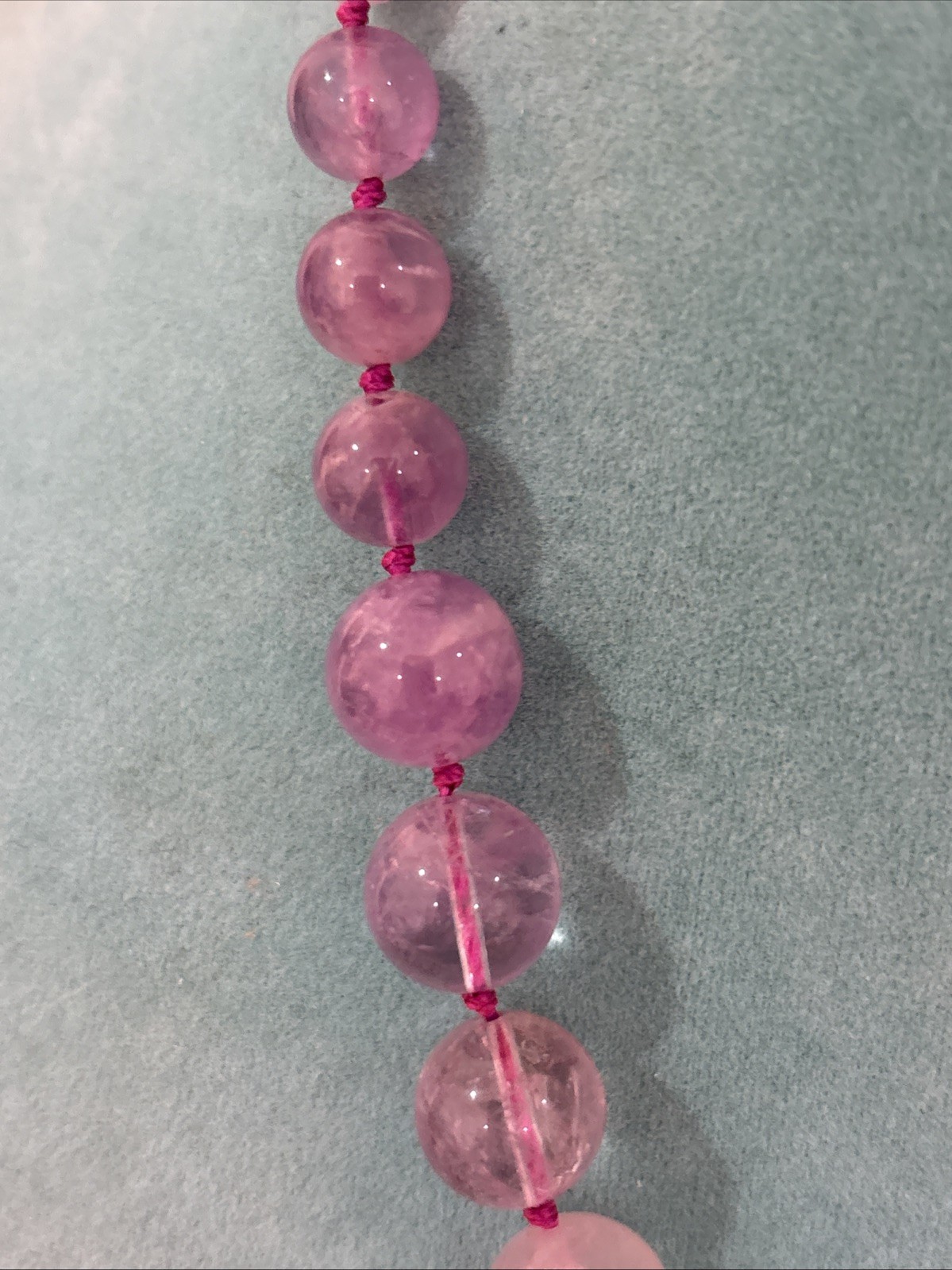 Vintage Chinese Export Sterling Silver Clasp Hand Knotted Amethyst Necklace 20″