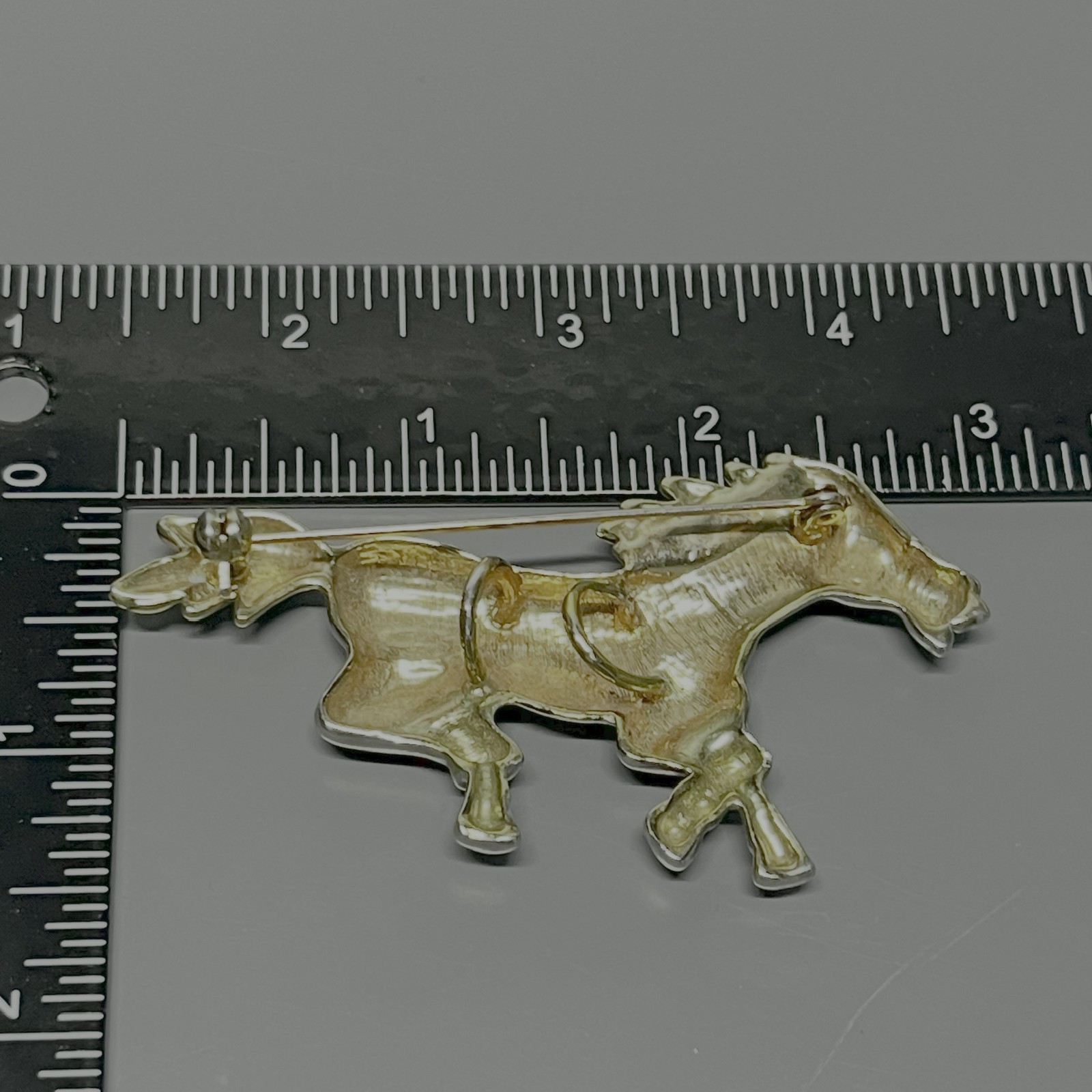 Vintage Running Horse Brooch Pin Silver Tone Gold Mane Tail Animal Jewelry 3.5″