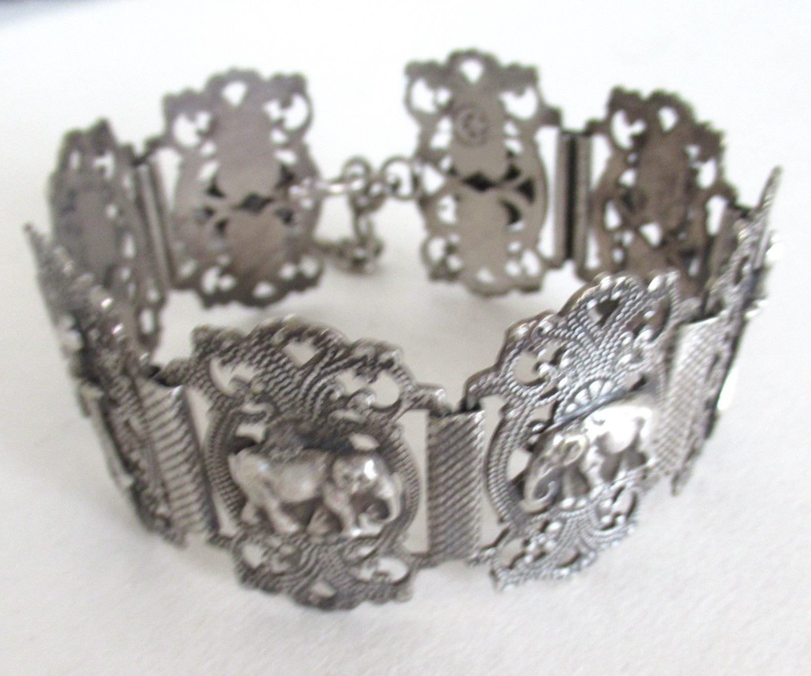 VINTAGE or ANTIQUE TURKEY STERLING BRACELET, 6 1/2 to 7 1/2″ WRIST , 1.25 INCH W