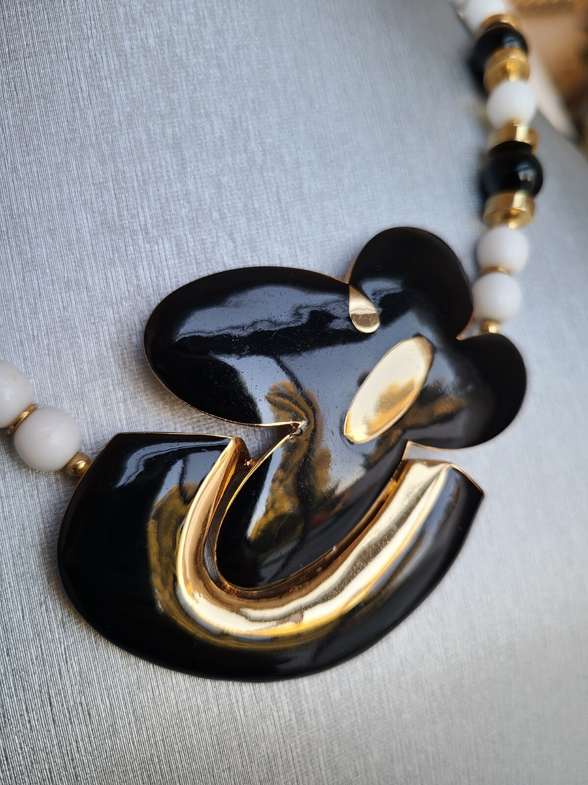 Vintage ORENA PARIS Gold Tone Enamel Necklace – Glass Beads Estatement