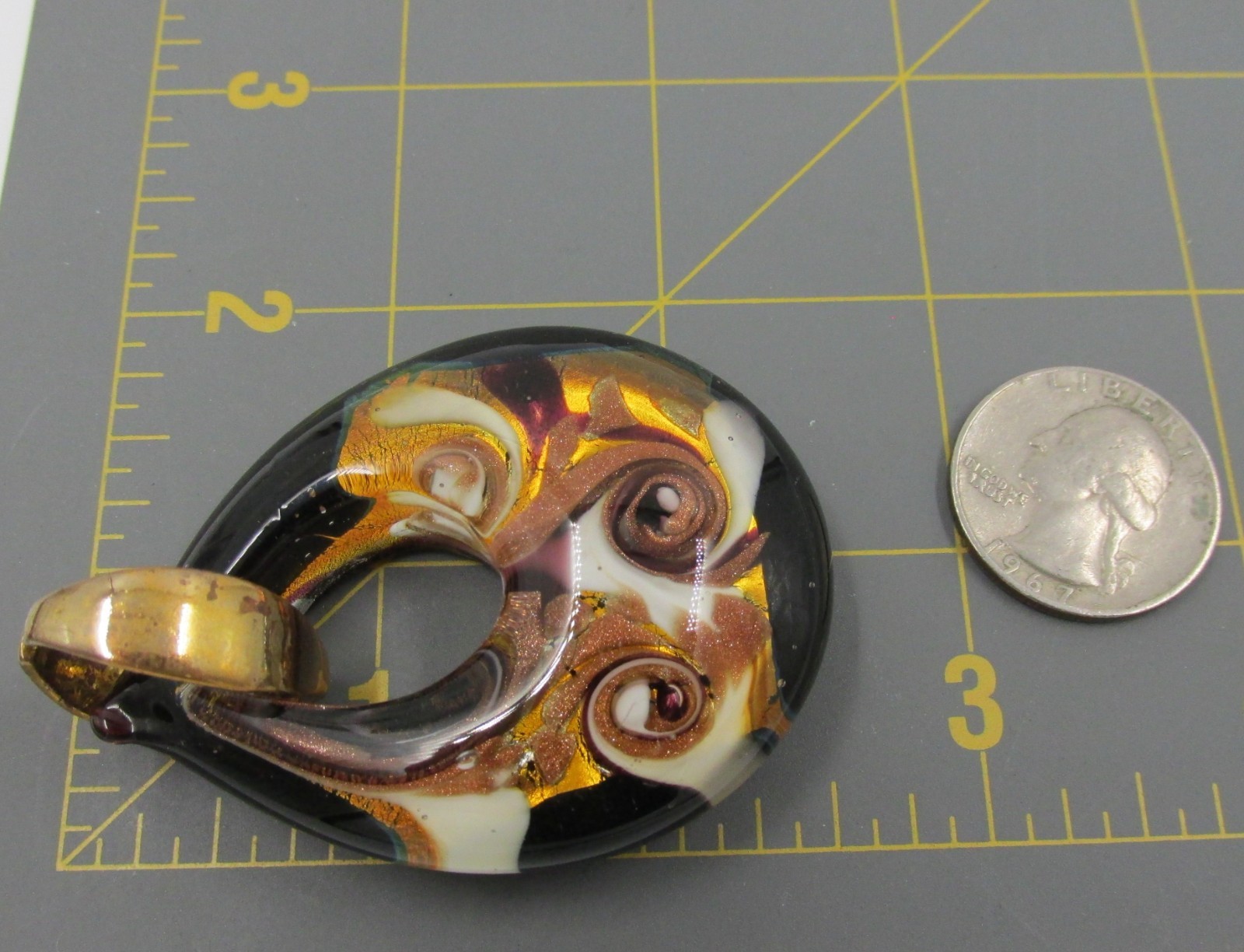 Murano Glass Open Teardrop Multi Colored Pendant Gold Plated Bail Signed