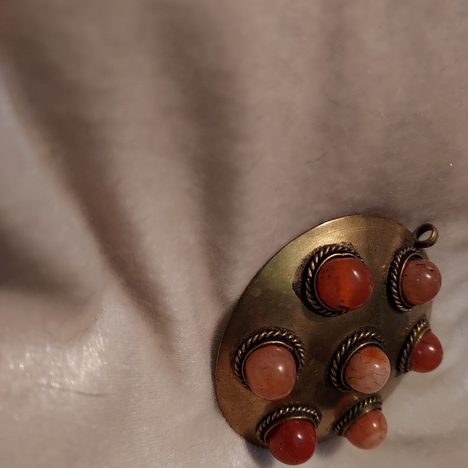 Jewelry, Brass Agate carnelian pendant, Renaissance, Art Piece. Natural Petina