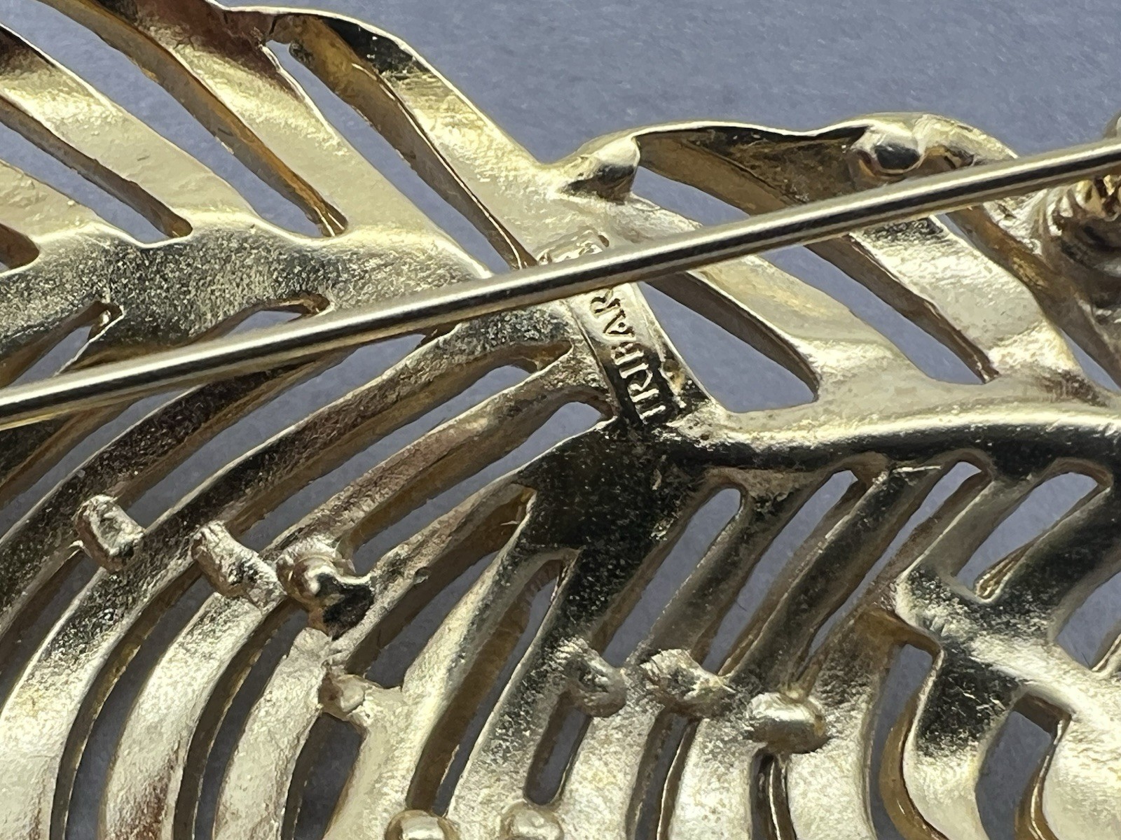 Vintage Trifari Gold Tone Leaf Brooch Openwork Fern Leaf Pin Nature Jewelry