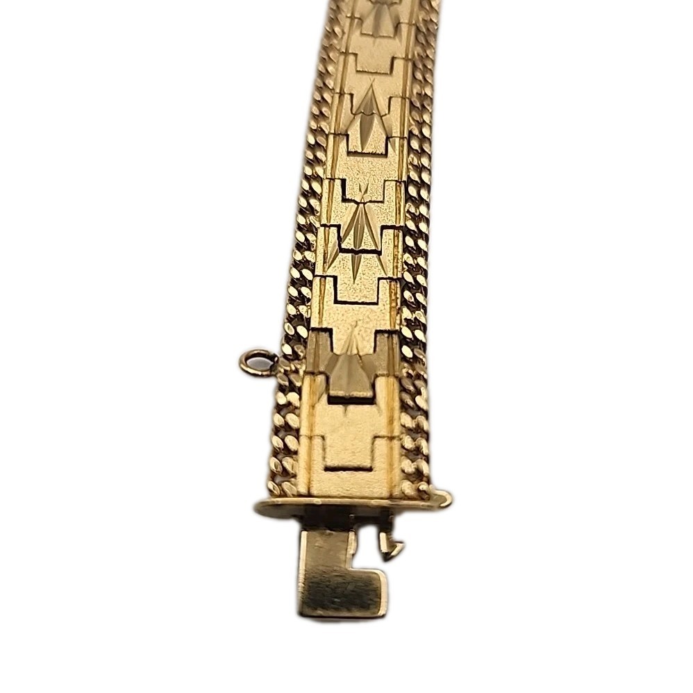 Vintage Brushed Gold Tone Articulated Link 7.25″ Bracelet With Safety Chain Gift