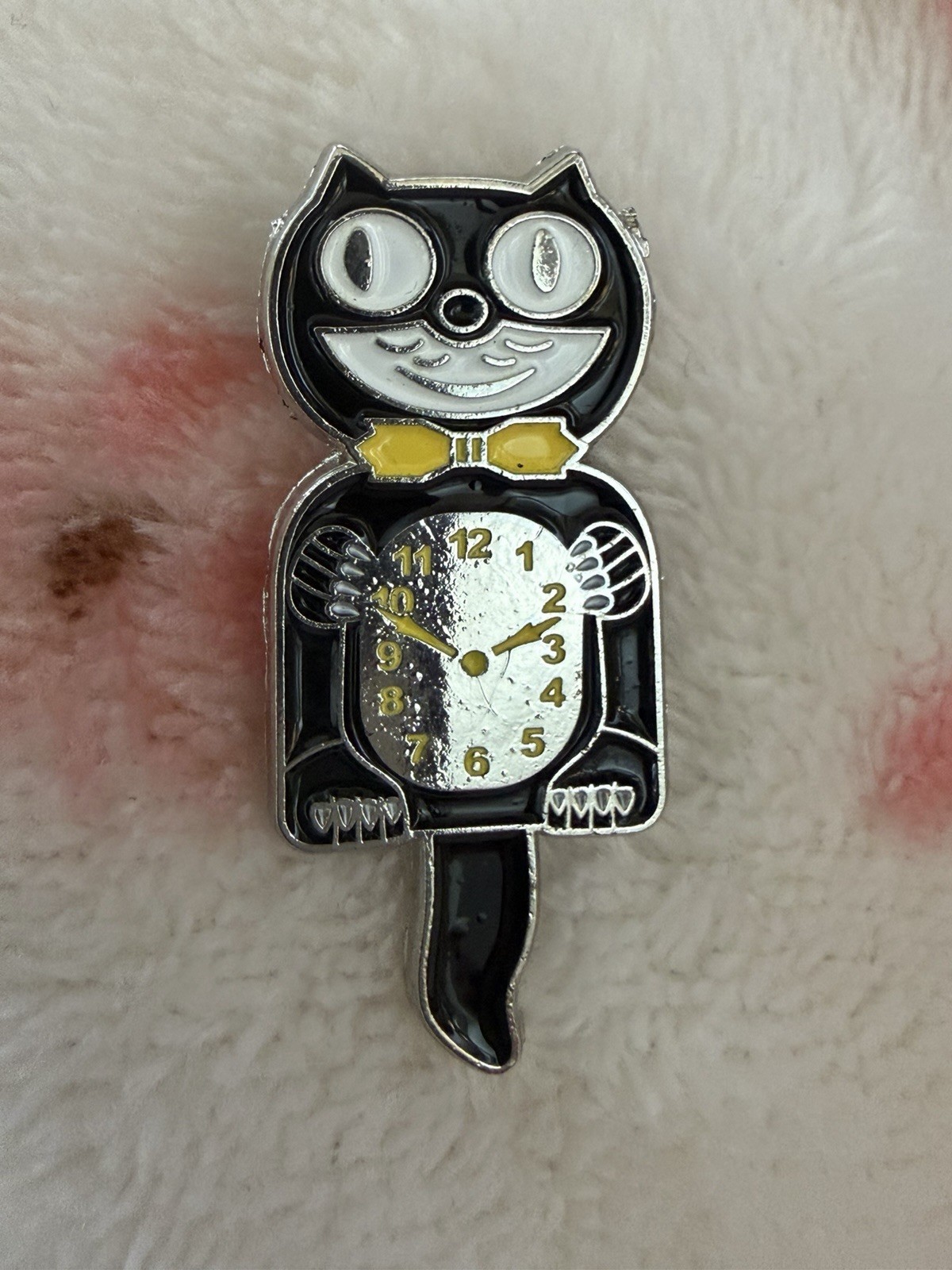 Black Cat Clock Enamel Pin Vintage Style Kit Cat Inspired Brooch