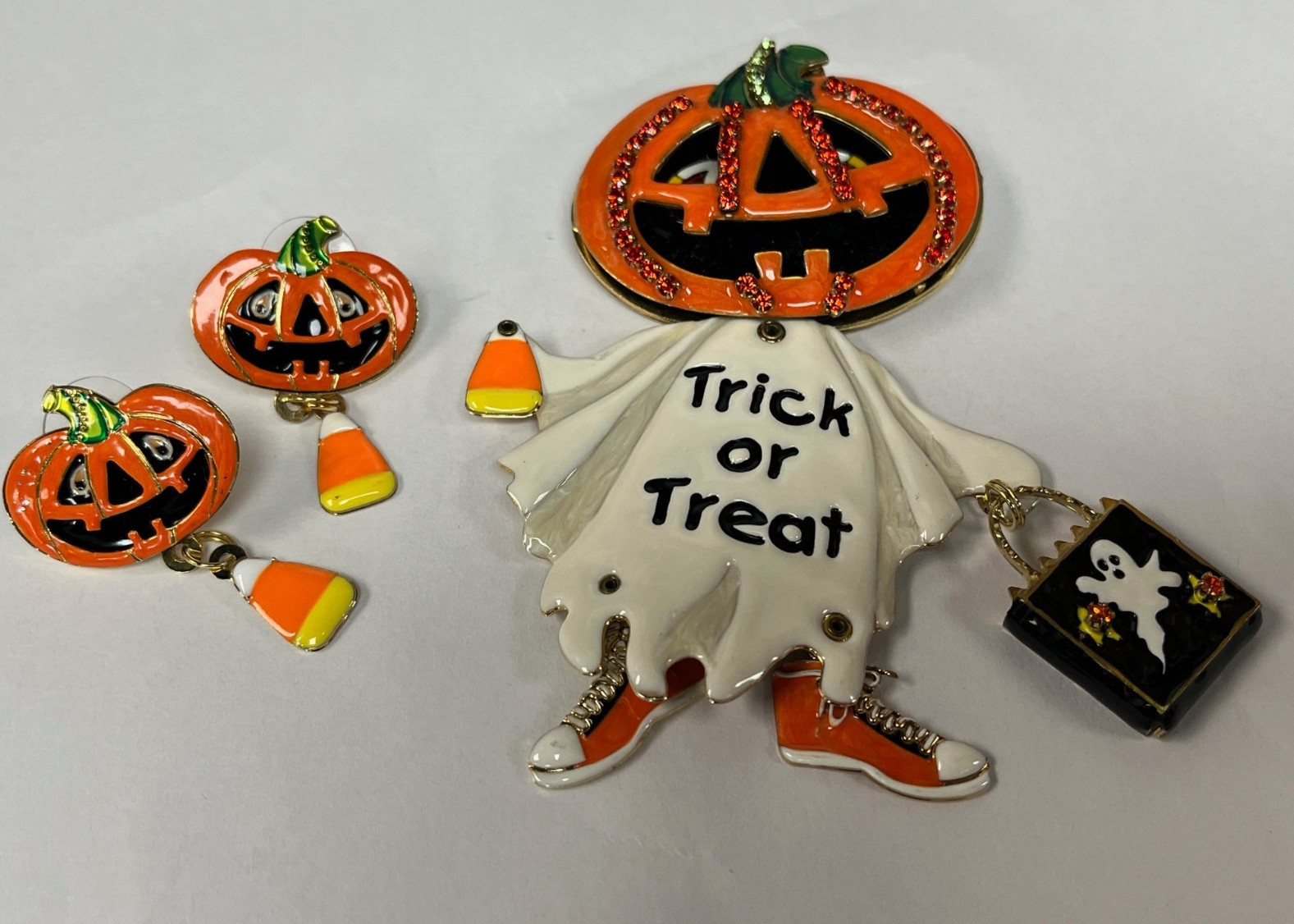 Lunch at the Ritz Trick or Treat Halloween Pumpkin Ghost with Pumpkin Earrings