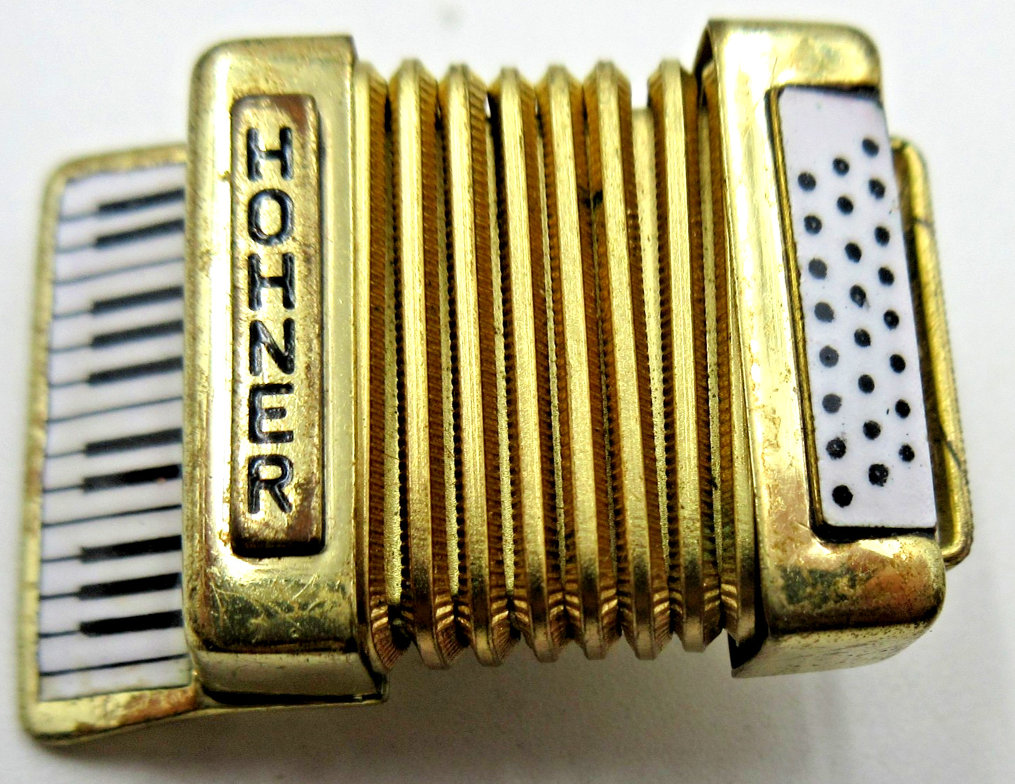 VTG 1950S WEST GERMAN HOHNER ACCORDIAN gold tone white black Brooch Pin MAN LADY