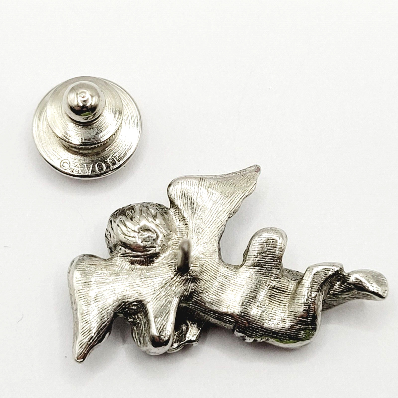 Cherub Angel Lapel or Scatter Pin Silver Tone Faux Marcasite Avon Vintage 1984