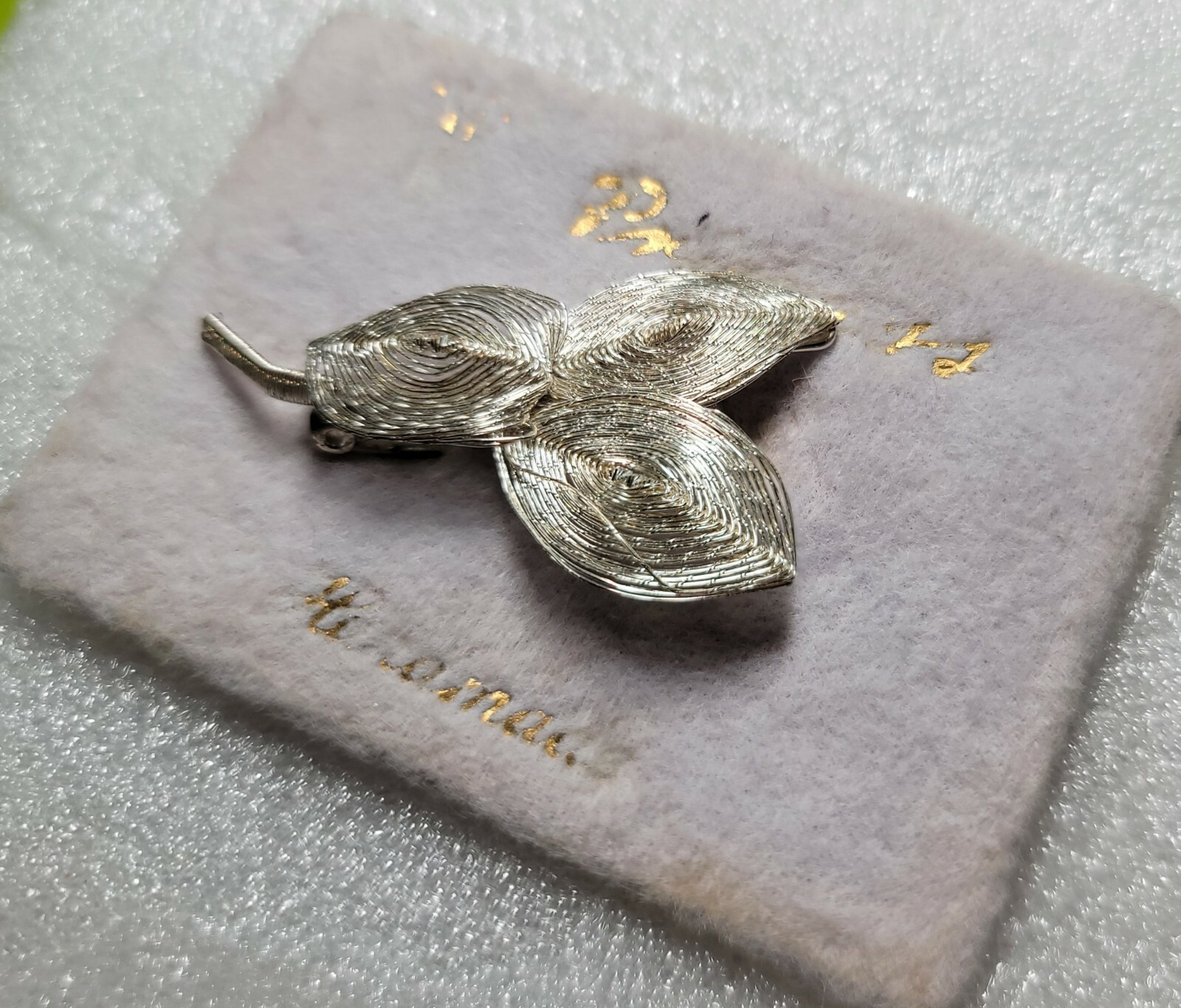Vintage signed PRINCESS JEWELRY GERMANY Silver Cannetille Brooch on Store Tag