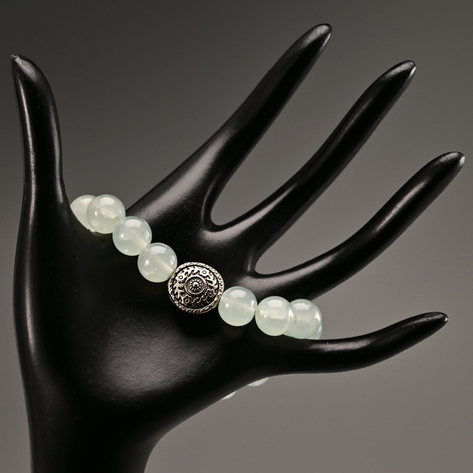 Vintage Original Silver Jade Quartz Gemstone Beaded Ball Estate Bracelet