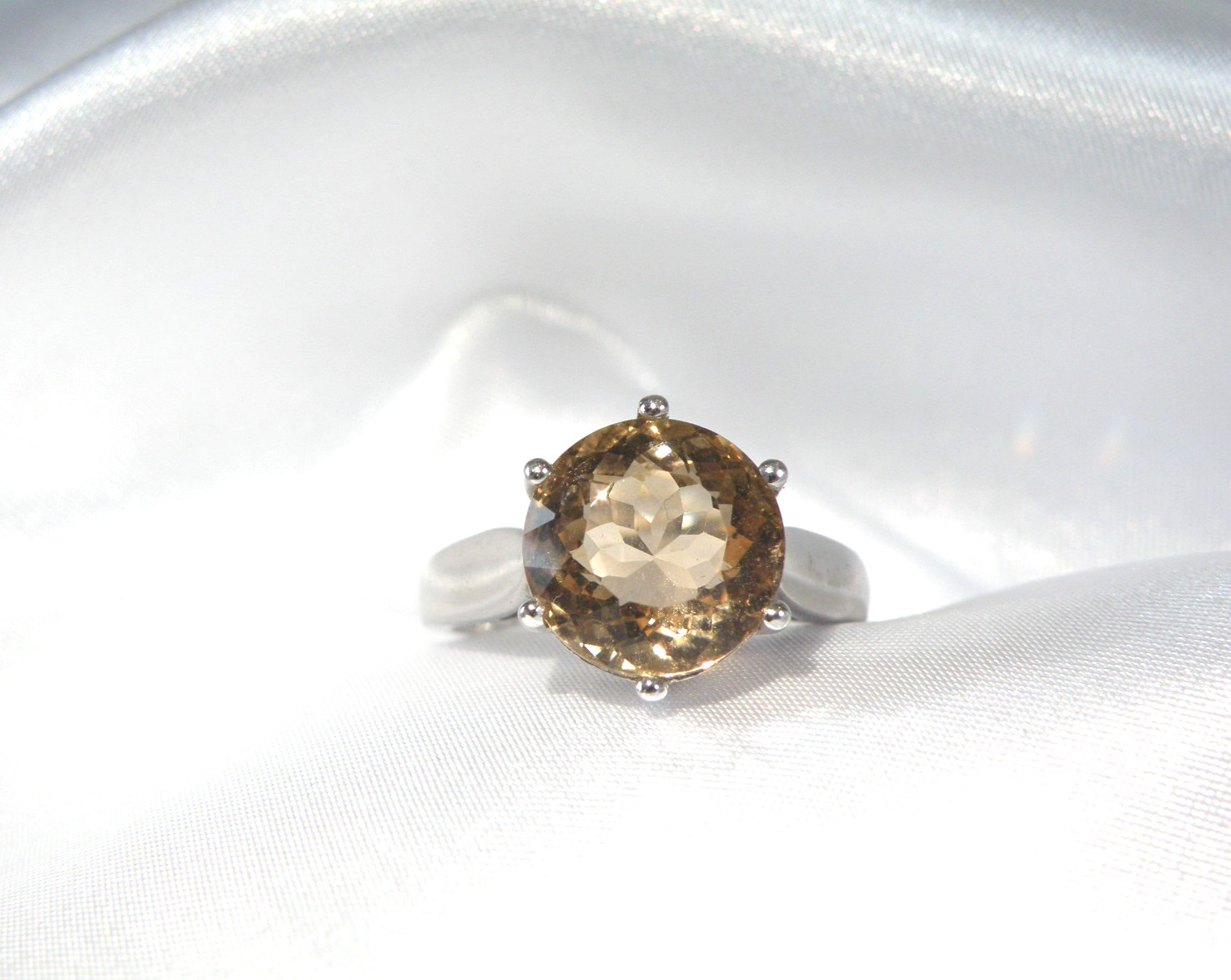Vintage Sterling Silver 925 Natural Golden Beryl Solitaire Cocktail Ring Size 11