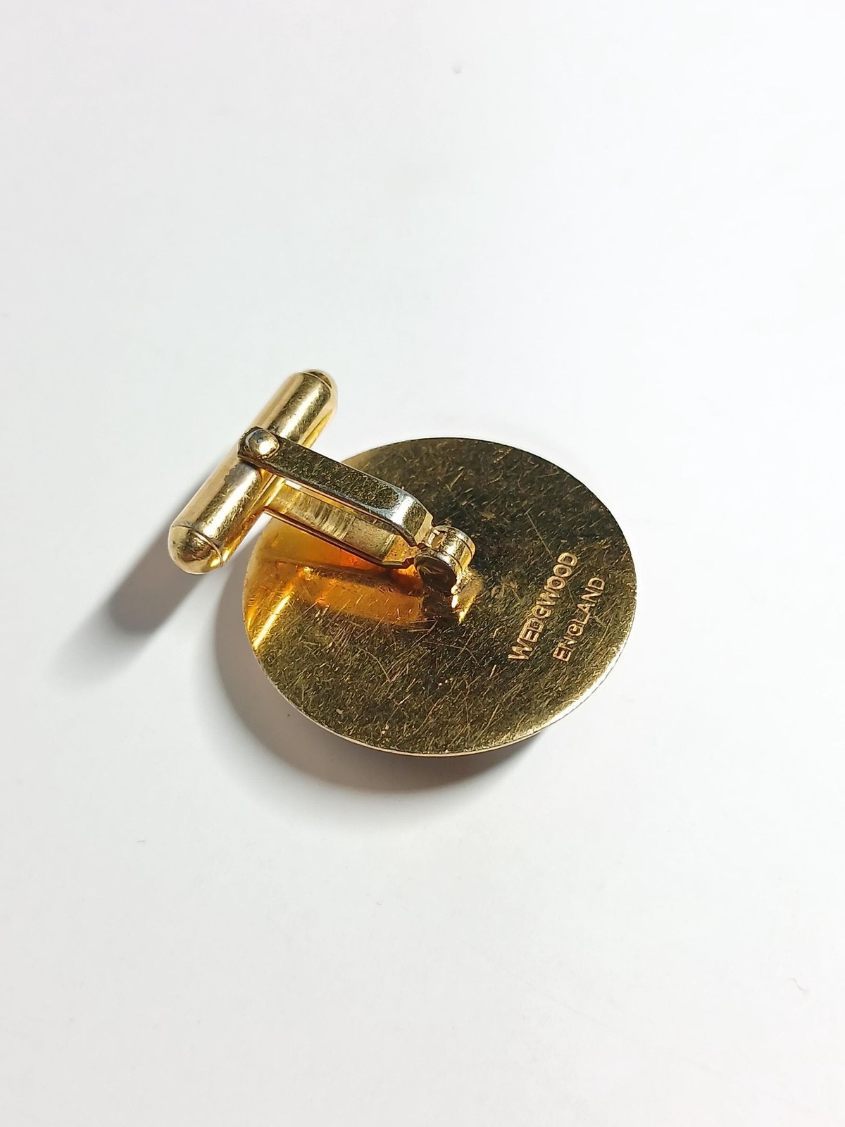 Vintage Wedgwood Black Jasperware Ship Single Cufflink Gold Tone England