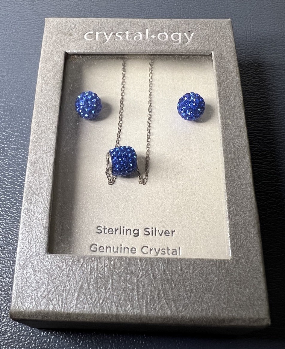 Crystal*ology Sterling Silver Blue Crystal Necklace & Stud Earring Set GS#8